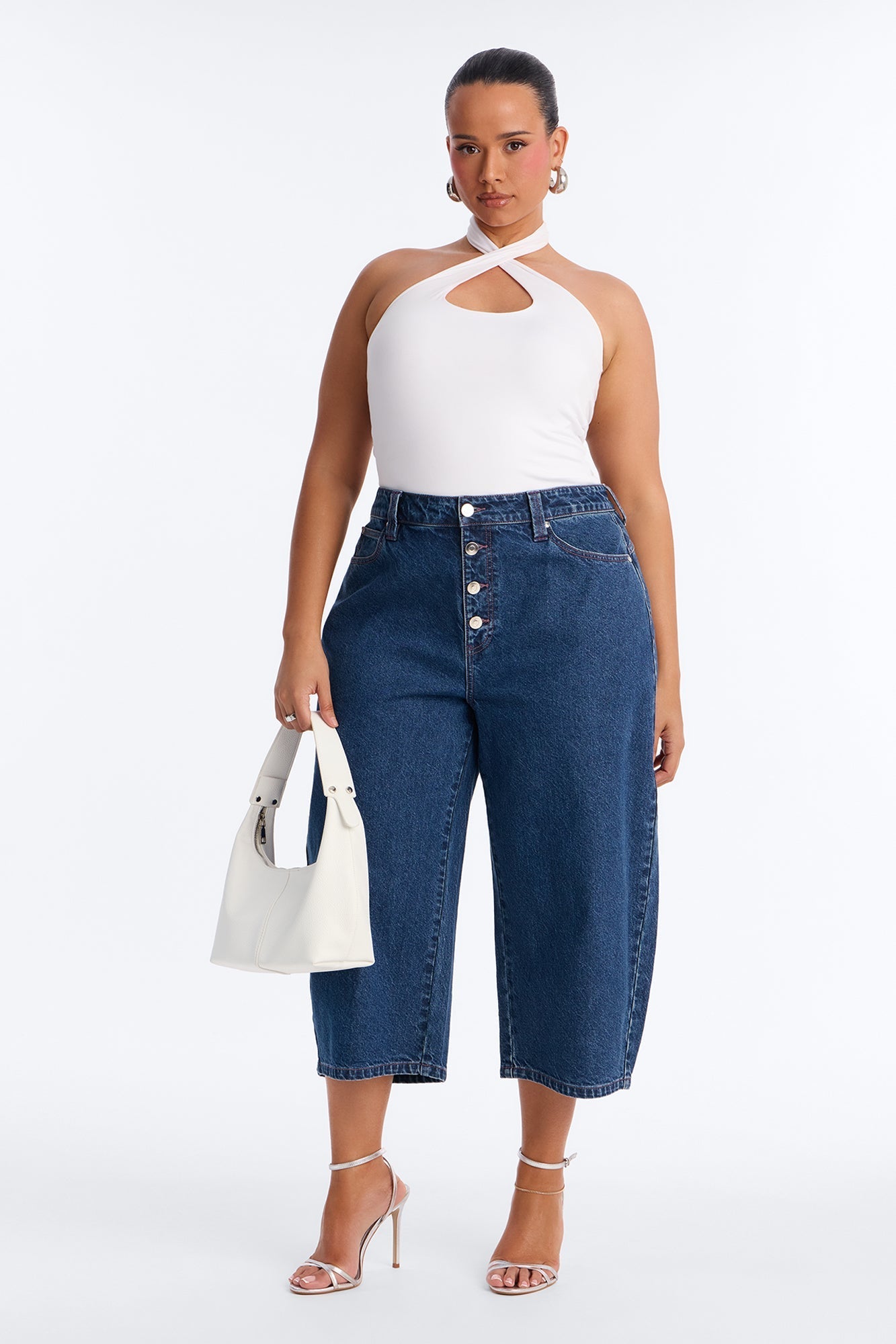 Persephone Button Fly Culotte Jeans - Rinse Blue Wash