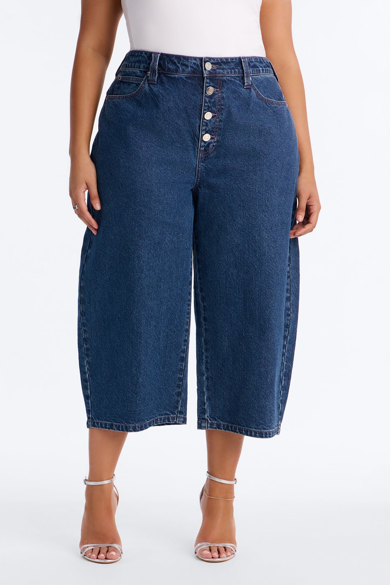 Persephone Button Fly Culotte Jeans - Rinse Blue Wash