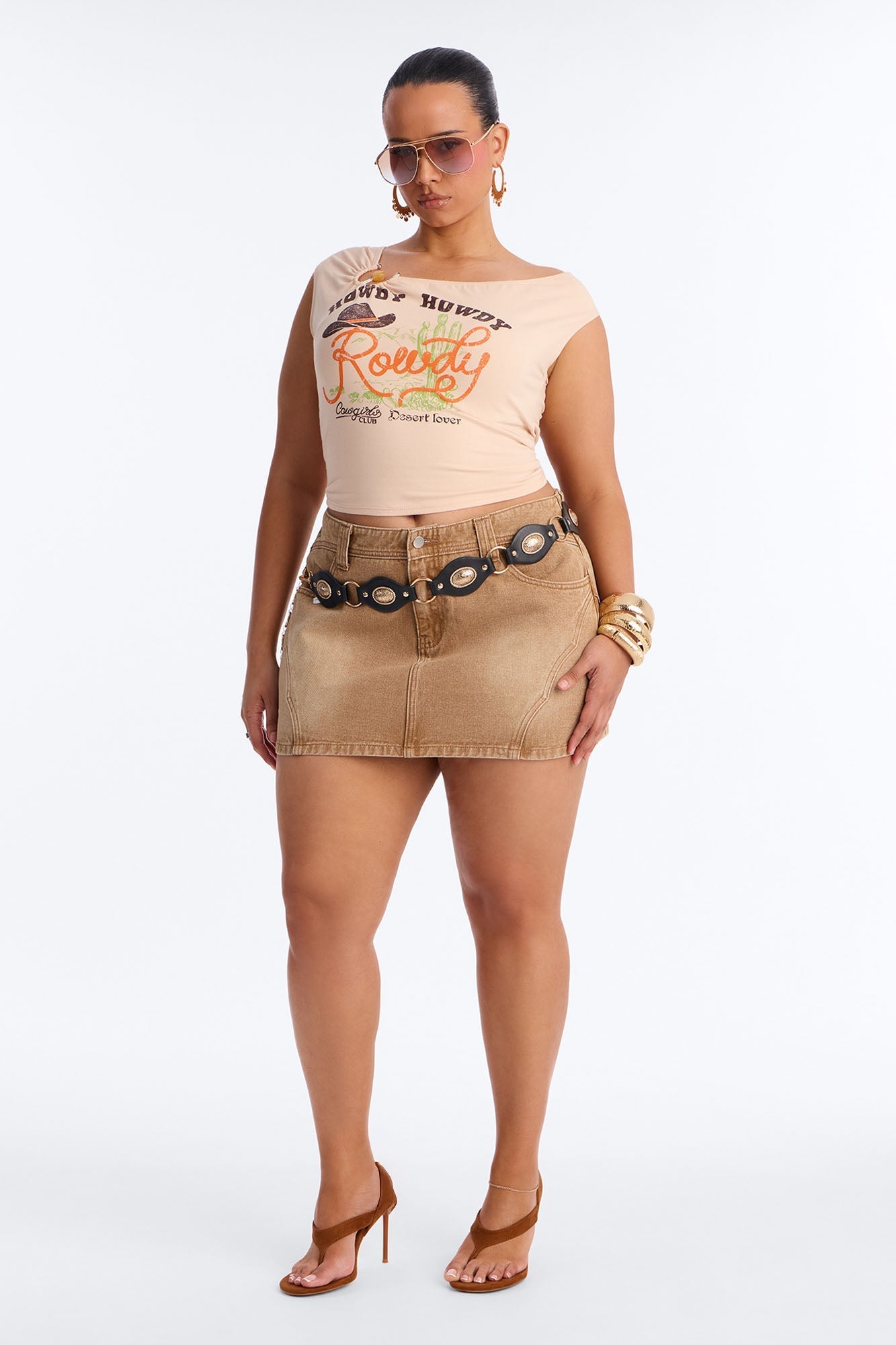 Howdy Howdy Cowboy hardware Top - Taupe