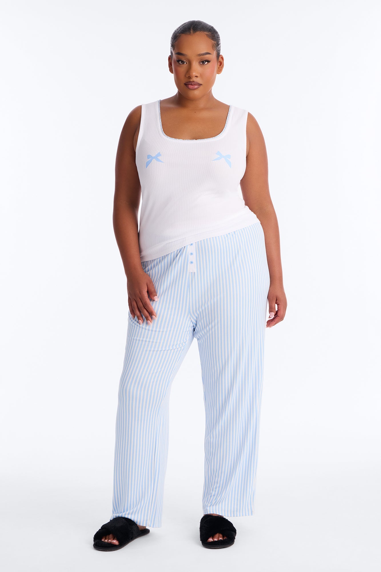 Bow Down Boxer PJ Pant Set - White/Blue Fashion Nova