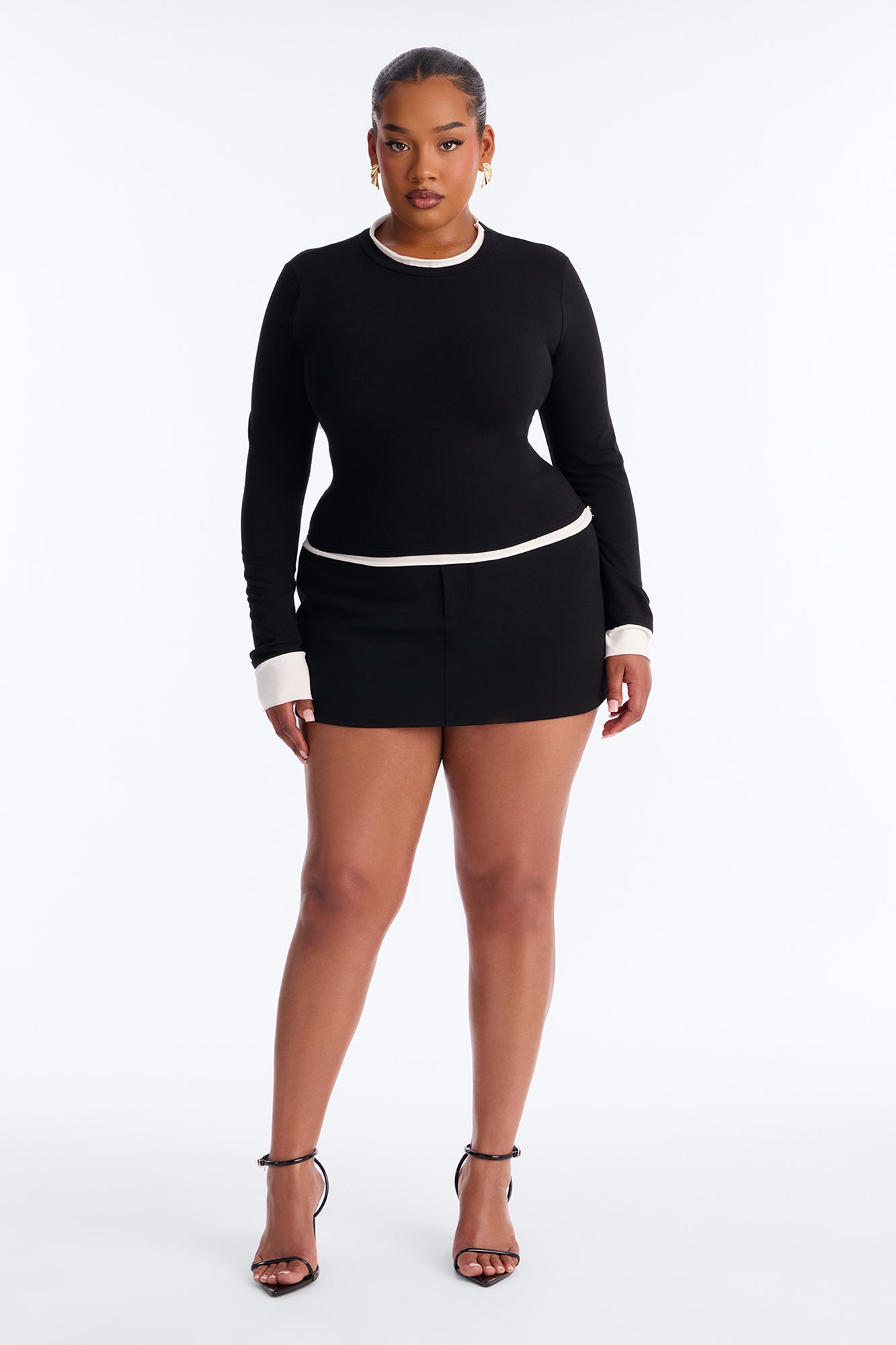 Effortless Edge Contrast Long Sleeve Top - Black/combo