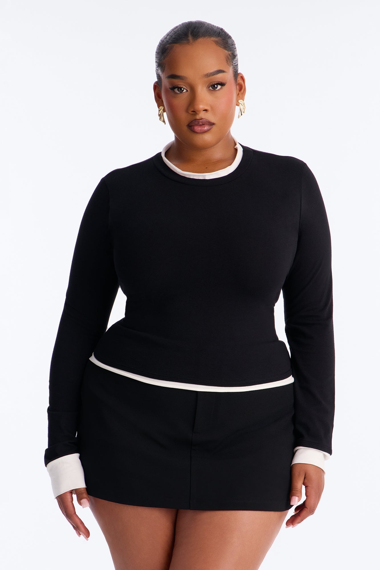 Effortless Edge Contrast Long Sleeve Top - Black/combo NEWFASHIONEDGE