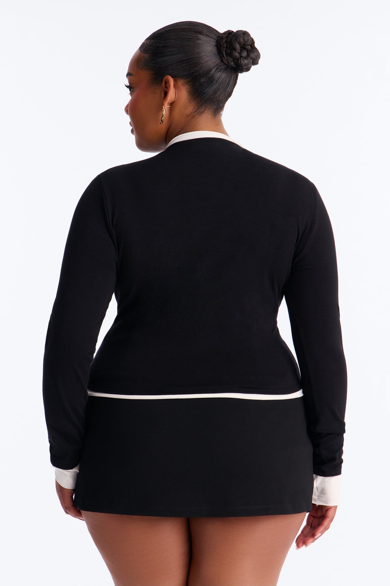 Effortless Edge Contrast Long Sleeve Top - Black/combo