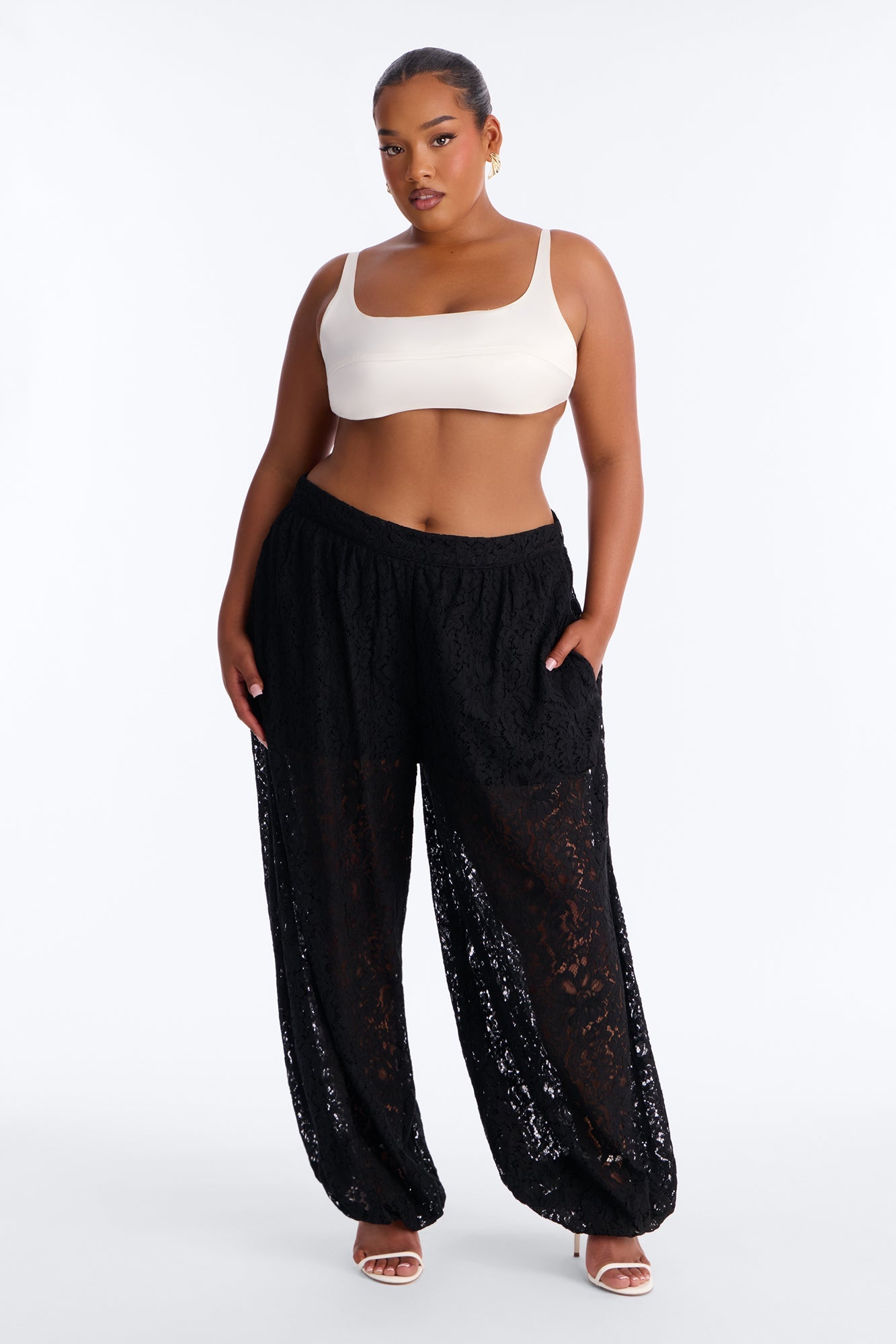 Barely A Secret Sheer Lace Balloon Pant 30″ - Black Fashion Nova
