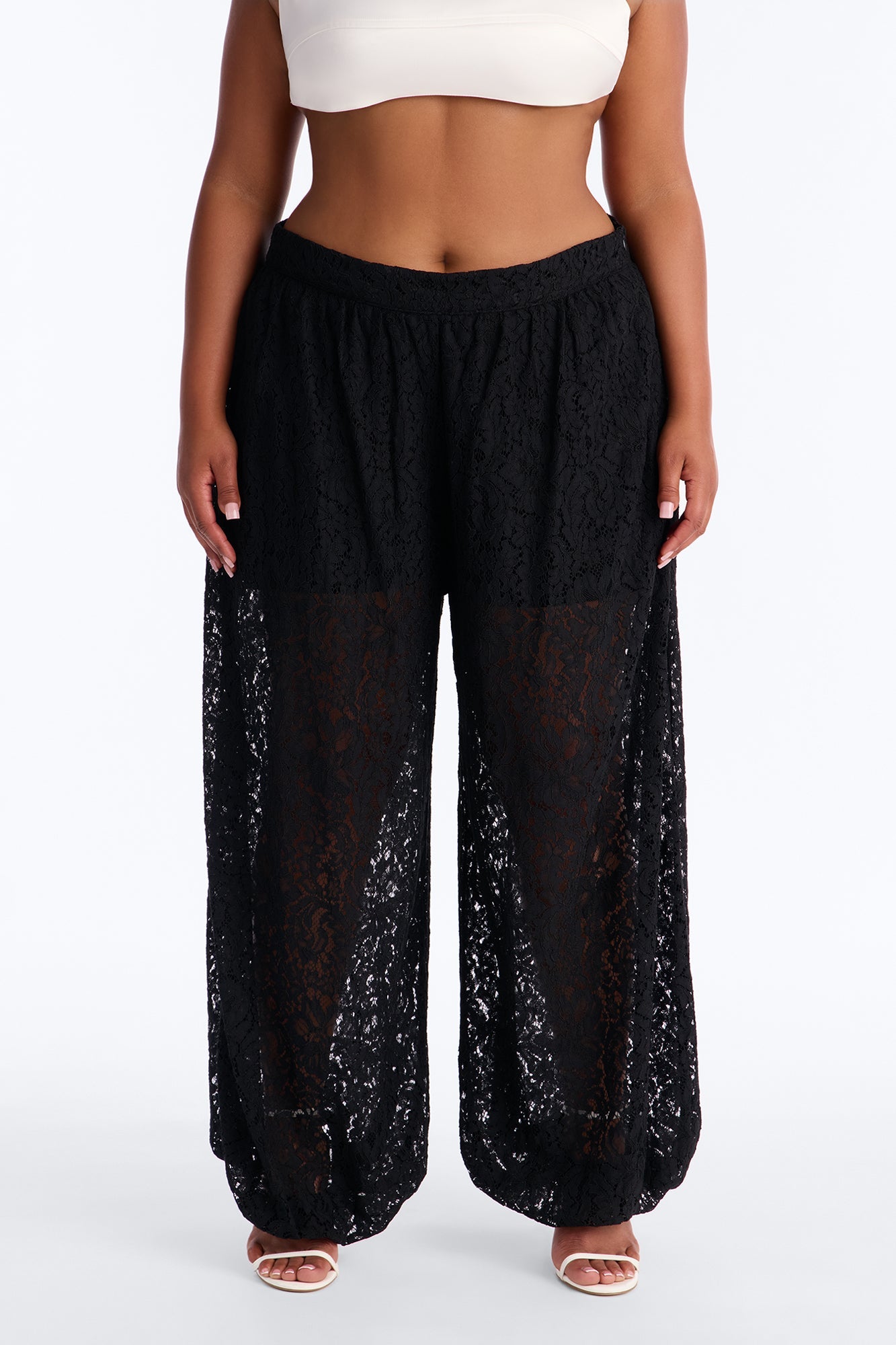 Barely A Secret Sheer Lace Balloon Pant 30″ - Black Fashion Nova