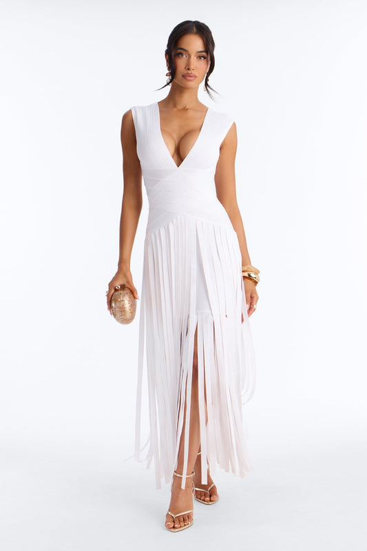 Alliana Bandage Fringe Maxi Dress - White