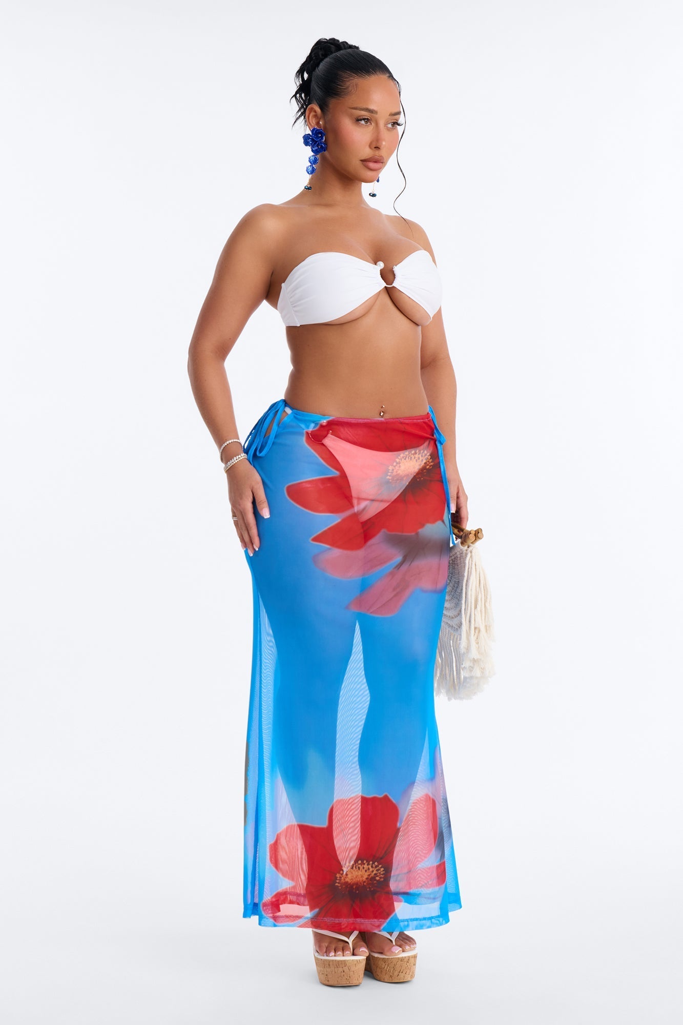 Blue Lagoon Floral Mesh Cover Up Skirt - Blue/combo NEWFASHIONEDGE