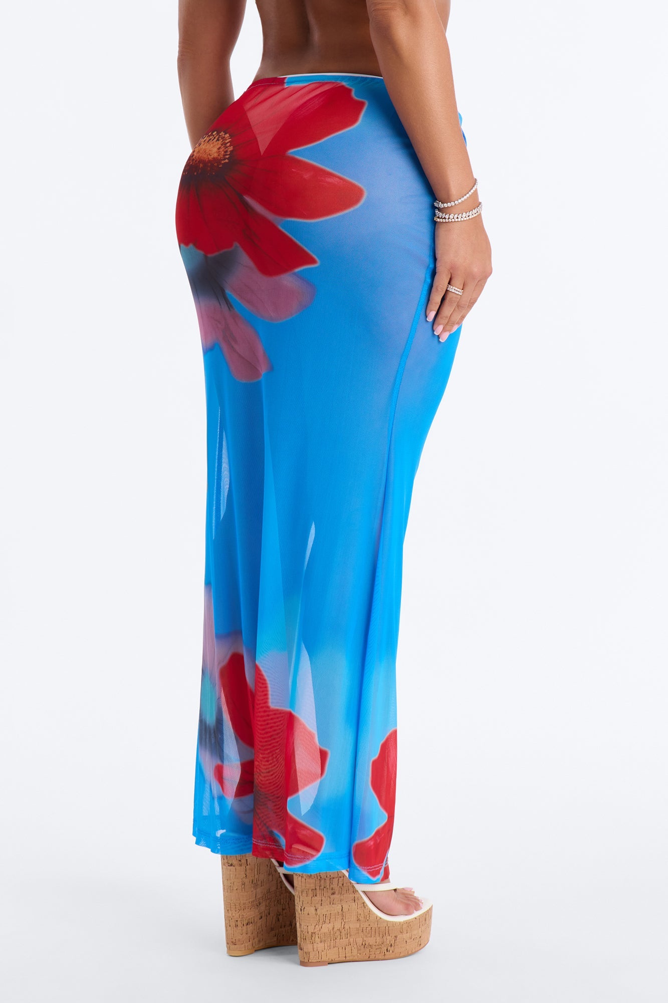 Blue Lagoon Floral Mesh Cover Up Skirt - Blue/combo