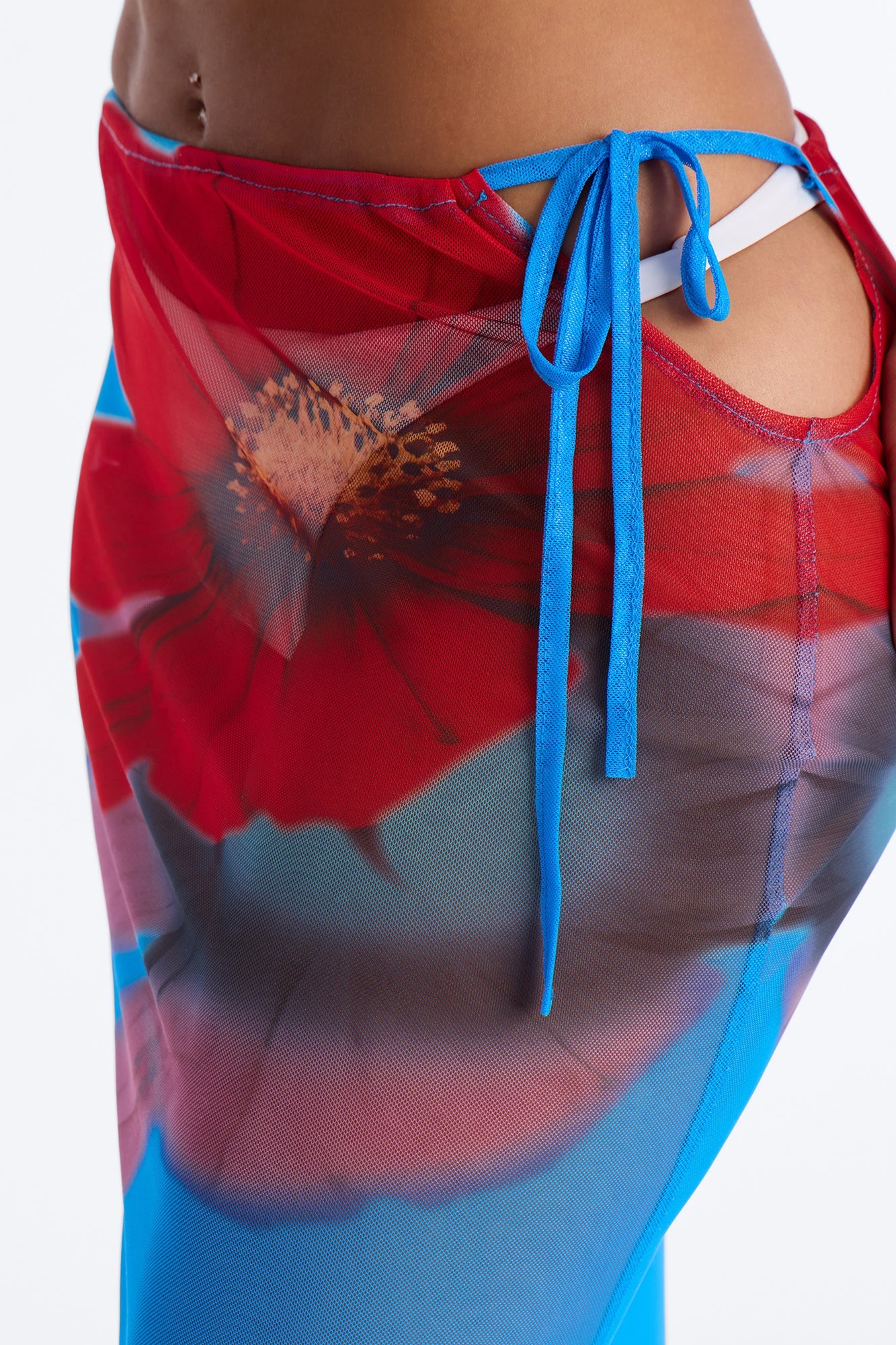 Blue Lagoon Floral Mesh Cover Up Skirt - Blue/combo