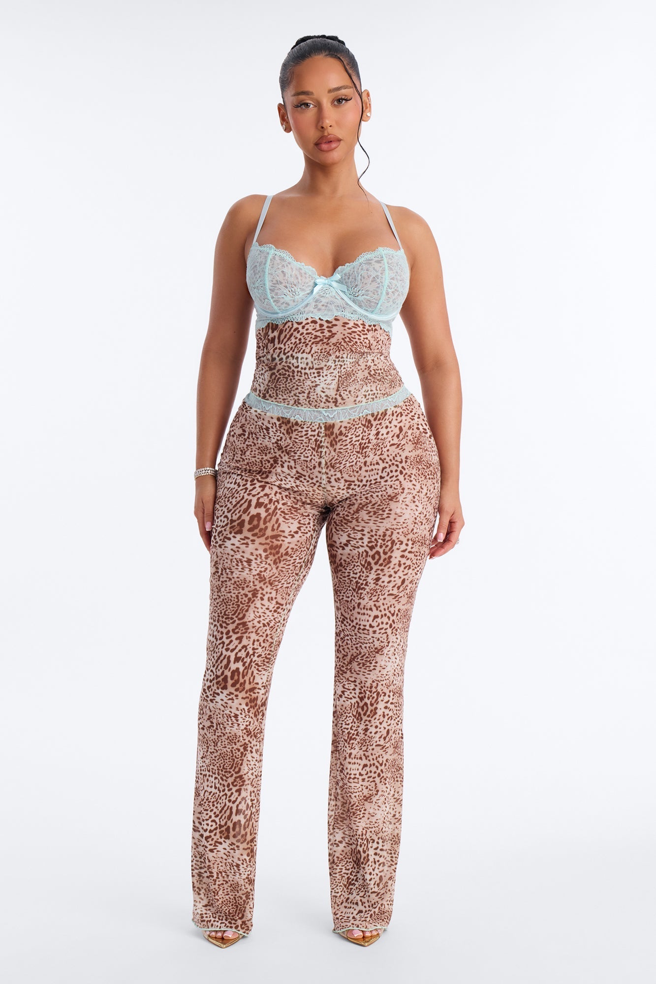 Lola 2 Piece Leopard Mesh Cami Set - Blue/combo