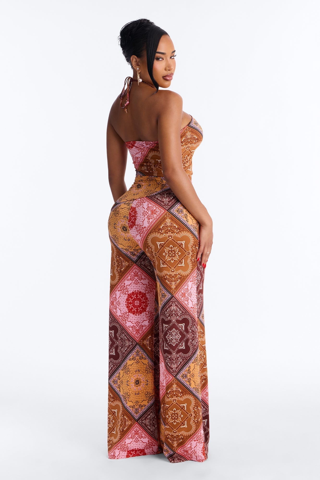 Heather Bandana Print Halter Pant Set - Pink/combo