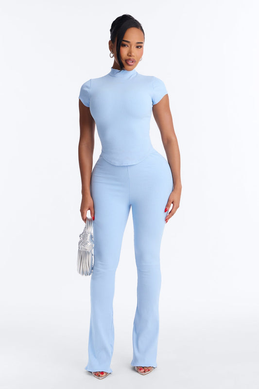 Valentina Snatched Straight Leg Pant Set - Light Blue
