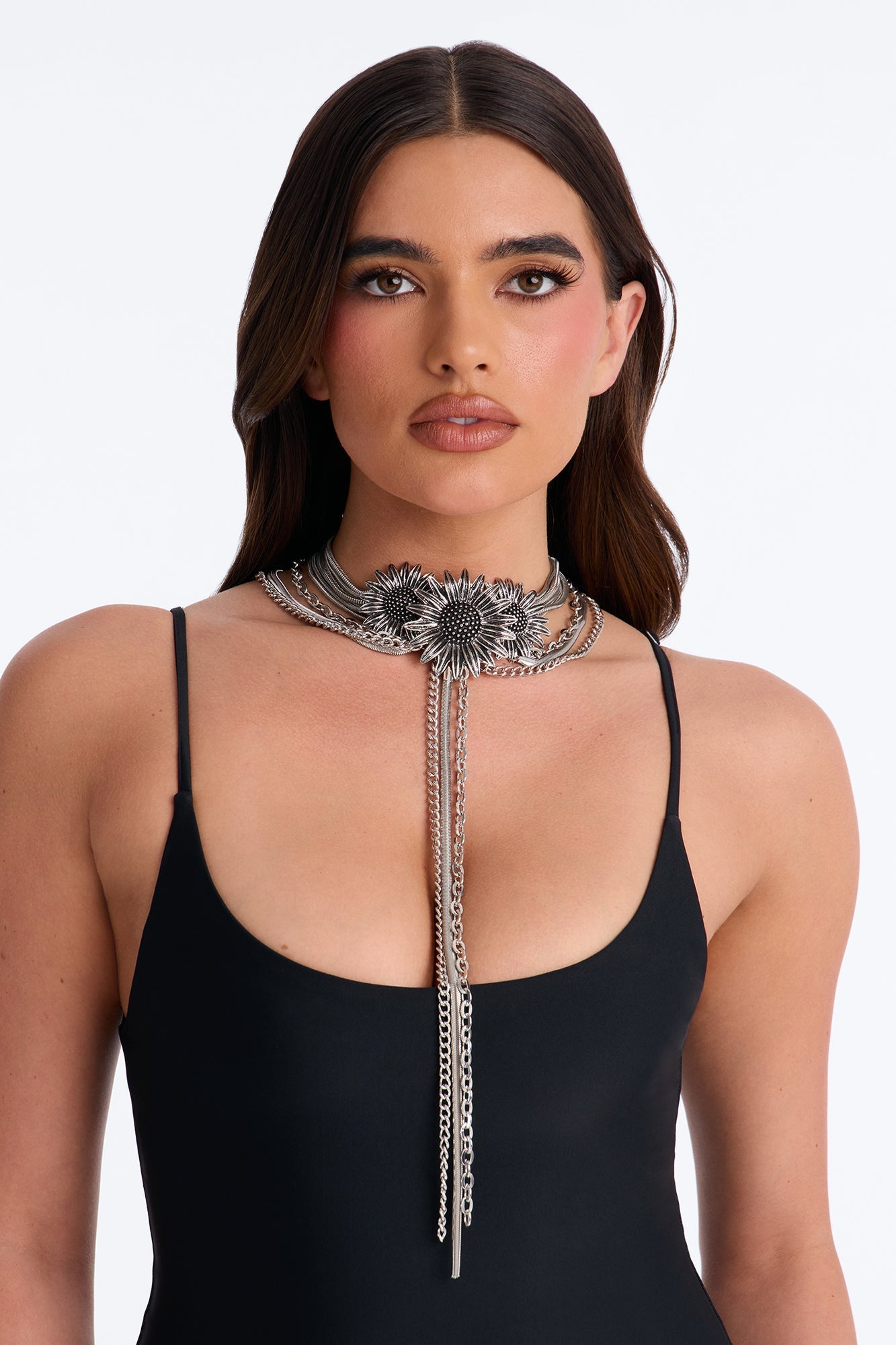 Meadow Sunflower Lariat Layered Neckalce - Silver NEWFASHIONEDGE