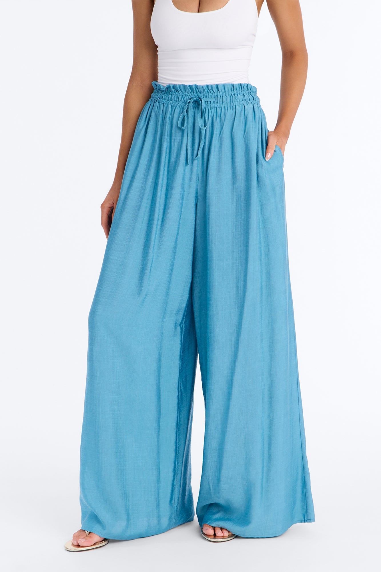 Lainey High Rise Wide Leg Pant 33″ - Teal