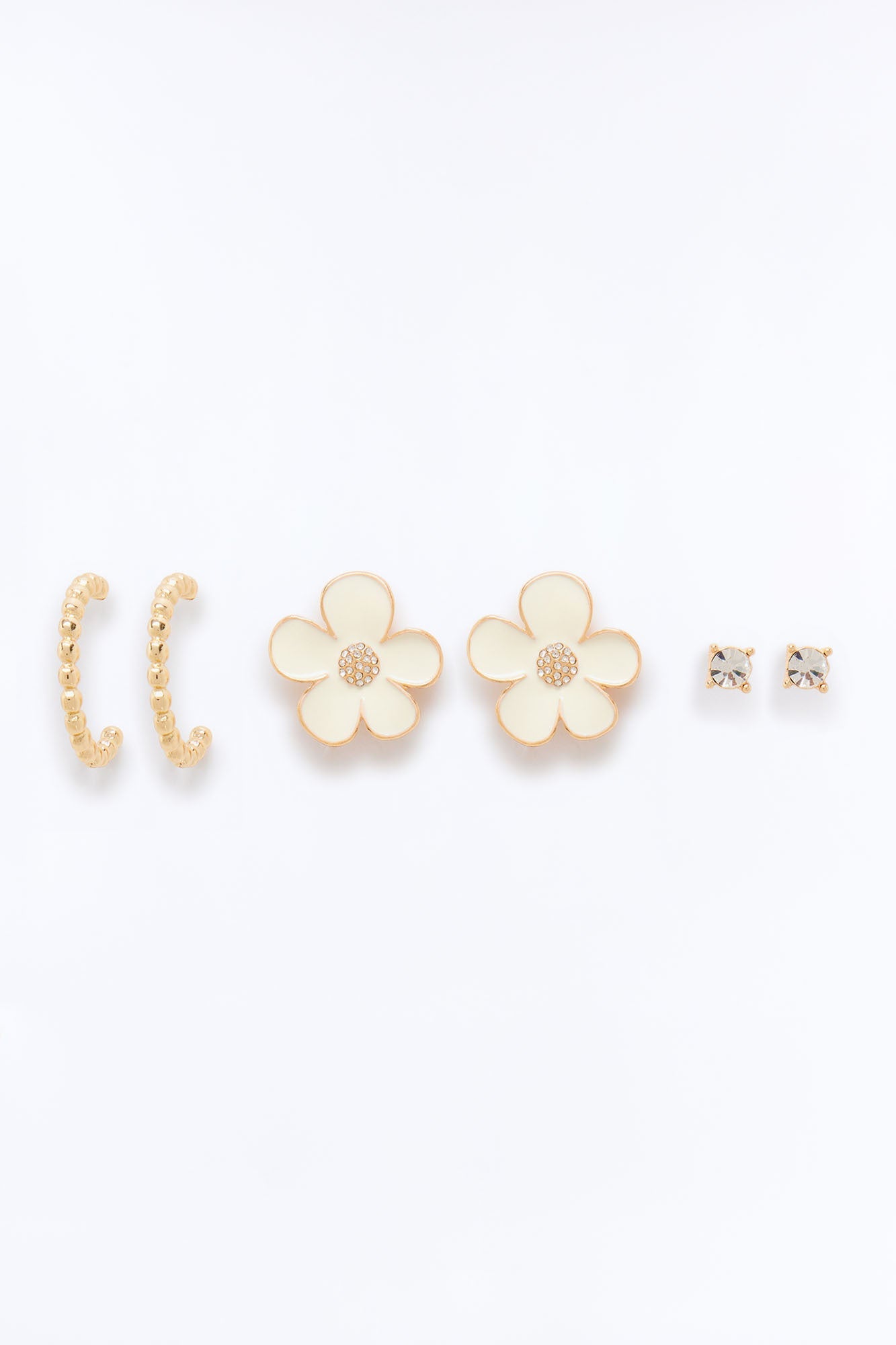Flora Fling 3 Pair Multi Earring Set - Gold/combo