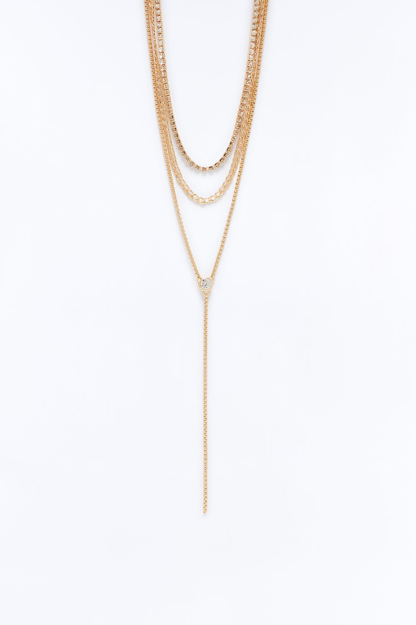 Terra Rhinestone Lariat Necklace - Gold