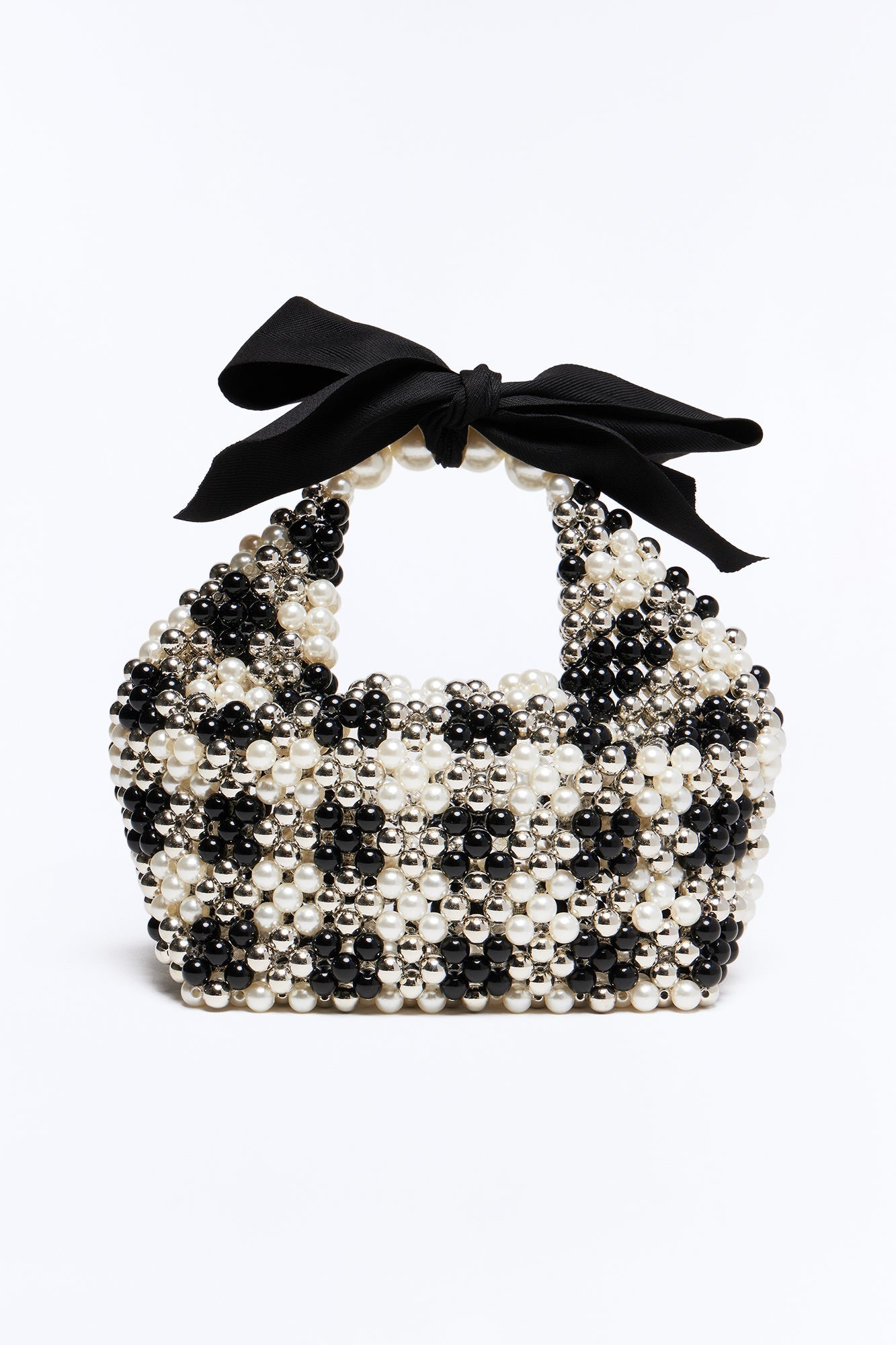 Queen's Gambit Beaded Crossbody Handbag - Black/White
