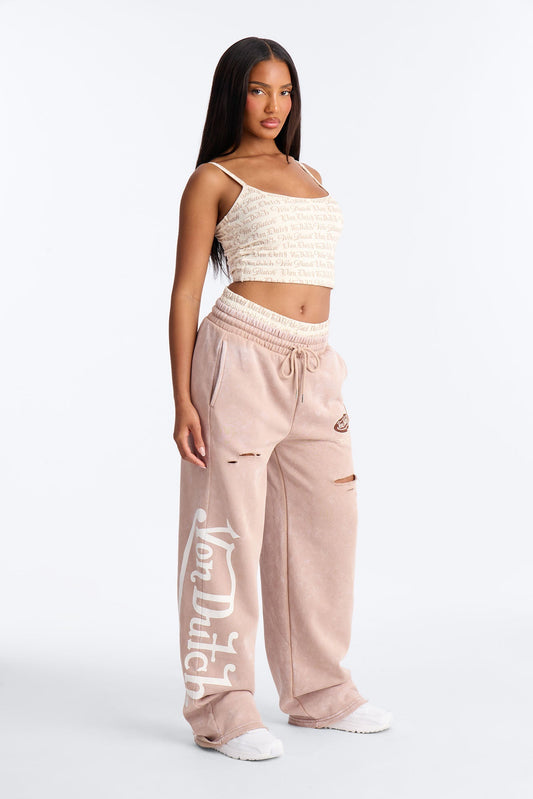 Von Dutch Wide Leg Washed Pant - Taupe NEWFASHIONEDGE