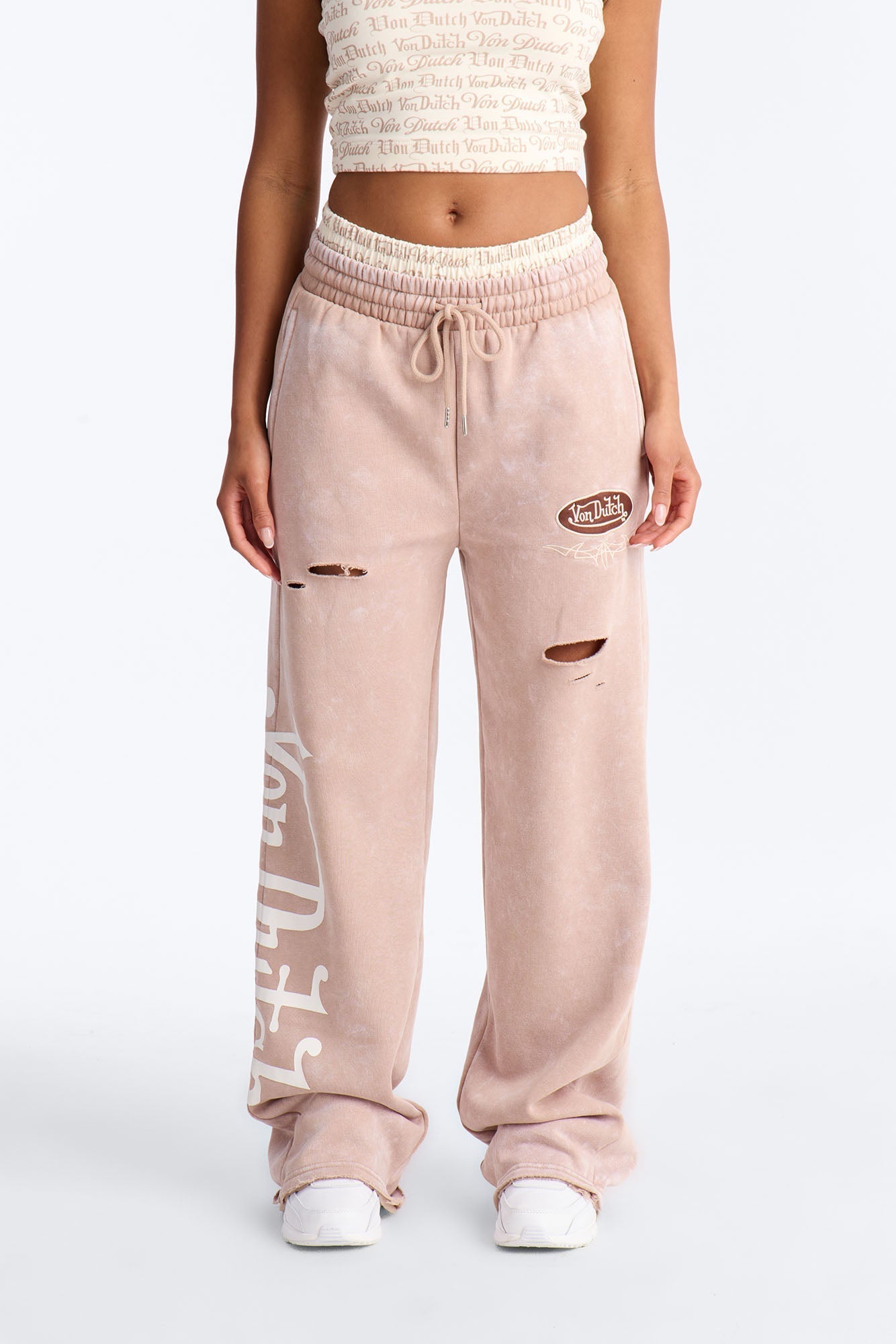 Von Dutch Wide Leg Washed Pant - Taupe NEWFASHIONEDGE