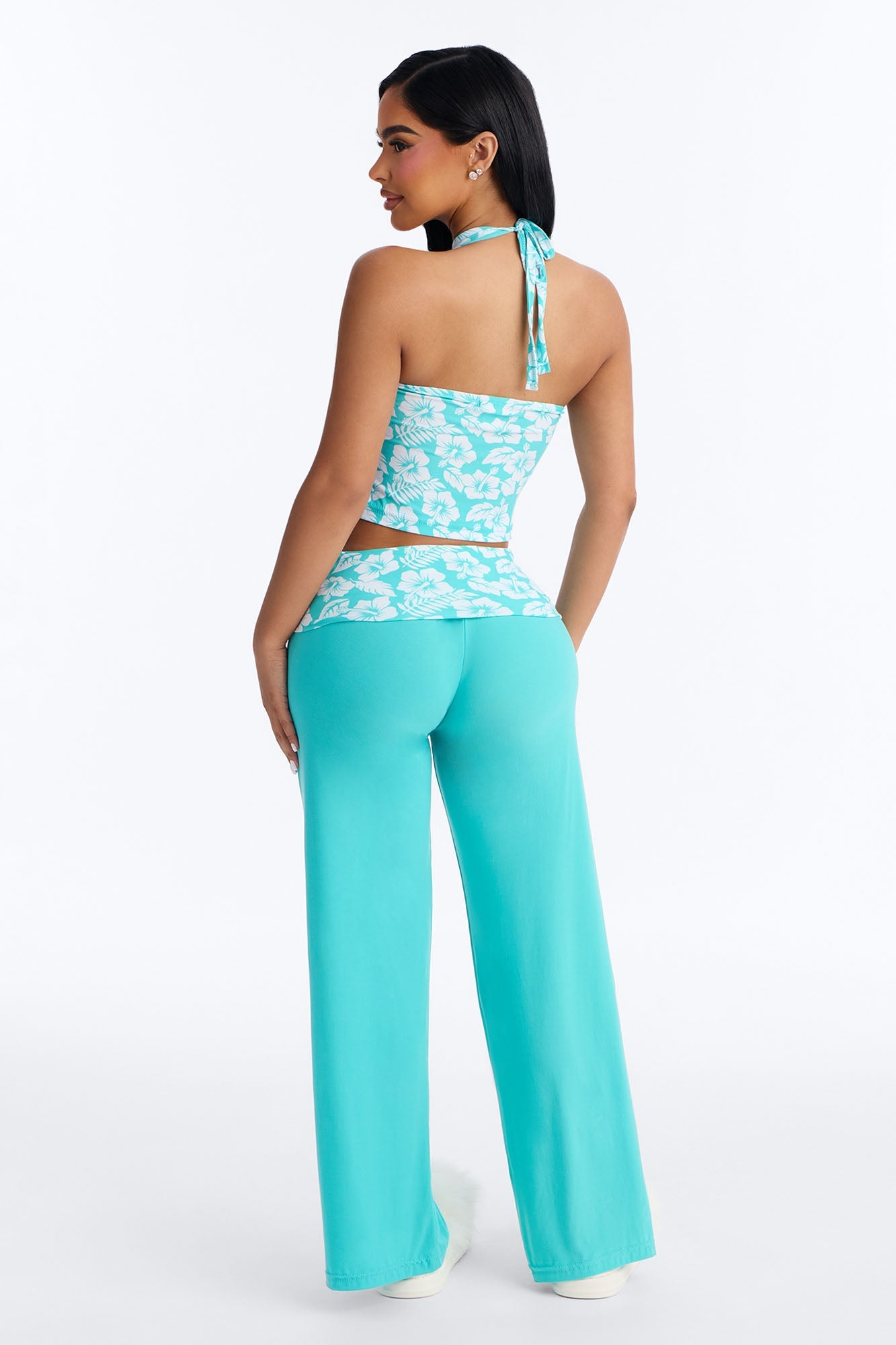 Tropical Beauty Foldover PJ Pant Set - Turquoise/combo