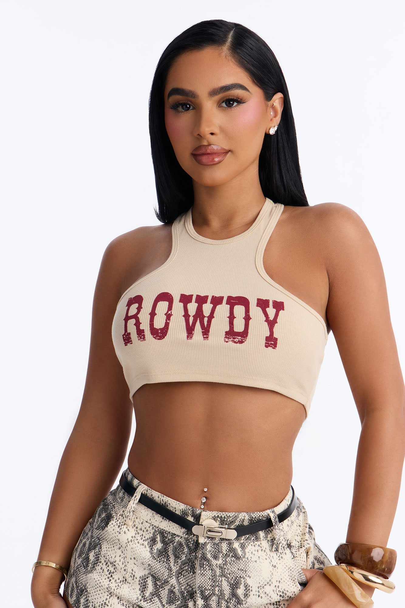 Rowdy Cropped Tank Top - Beige