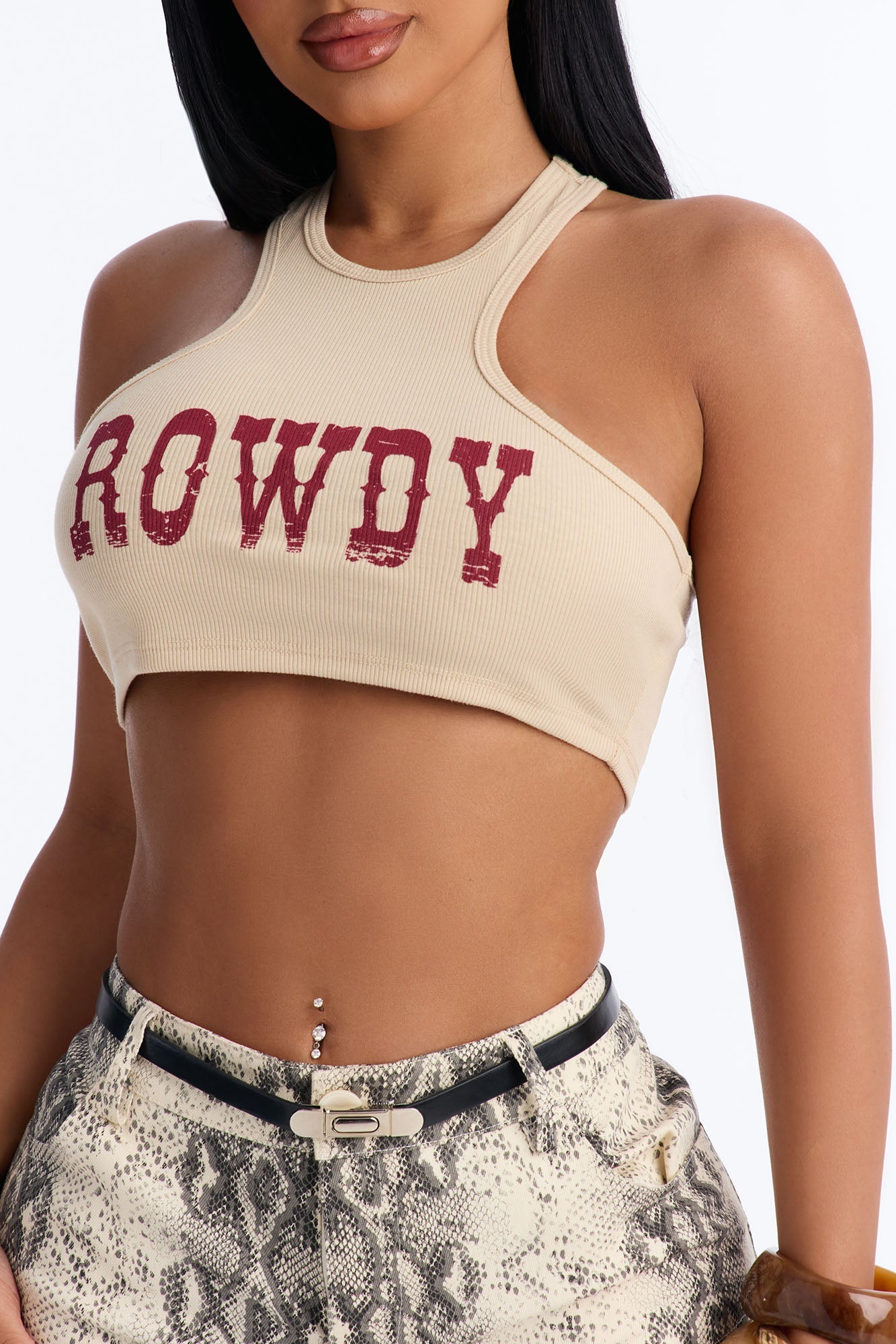 Rowdy Cropped Tank Top - Beige