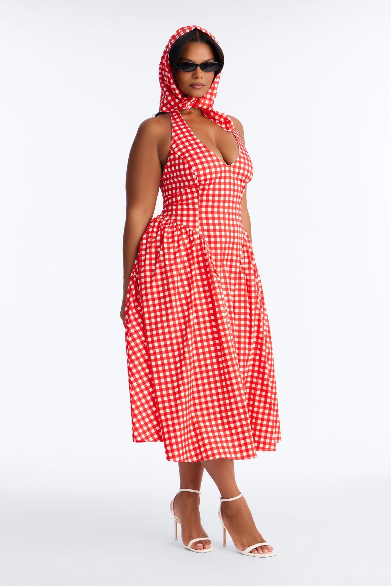 Mara Corset Gingham Midi Dress - Red/combo