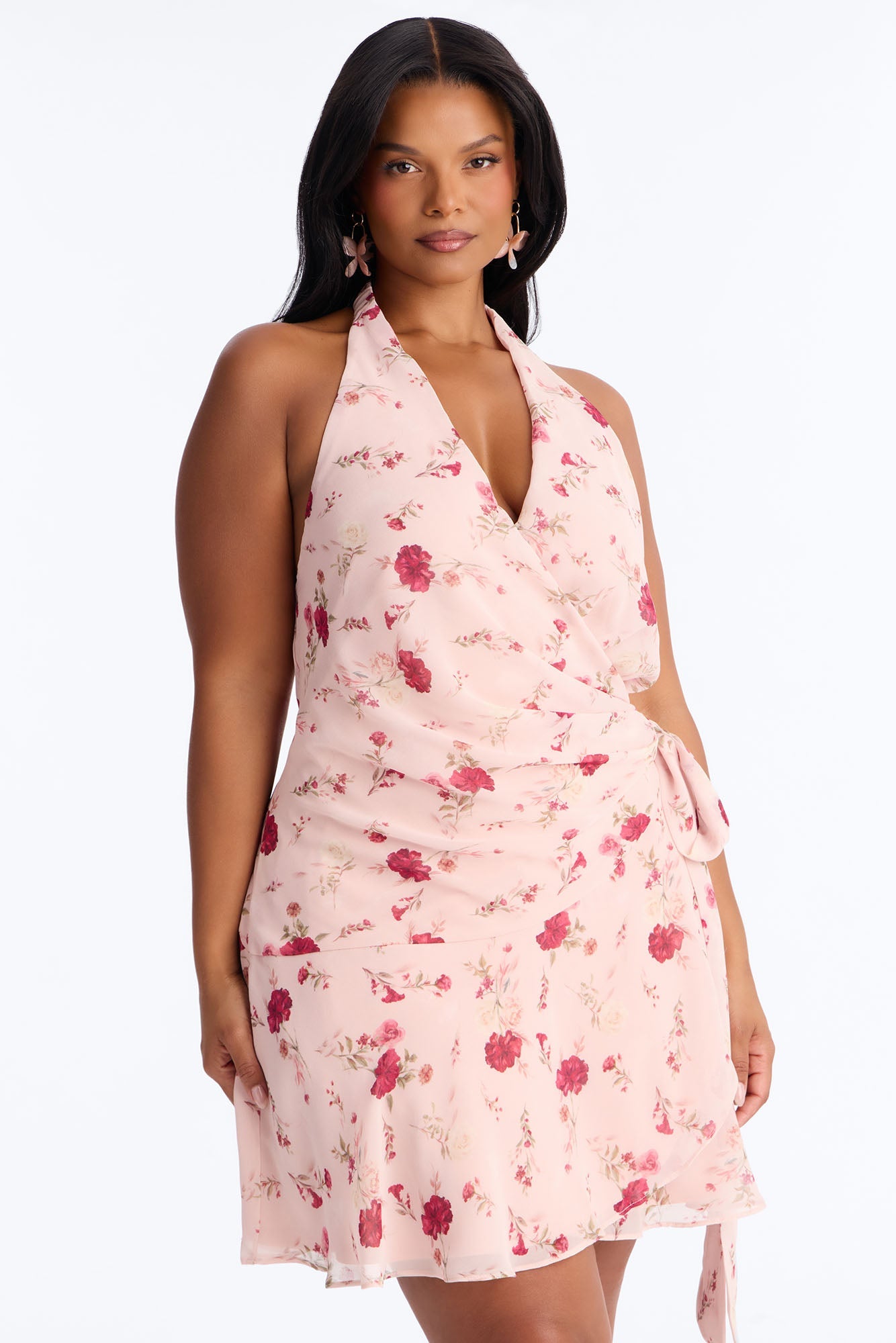 Ruby Floral Chiffon Wrap Mini Dress - Pink/combo