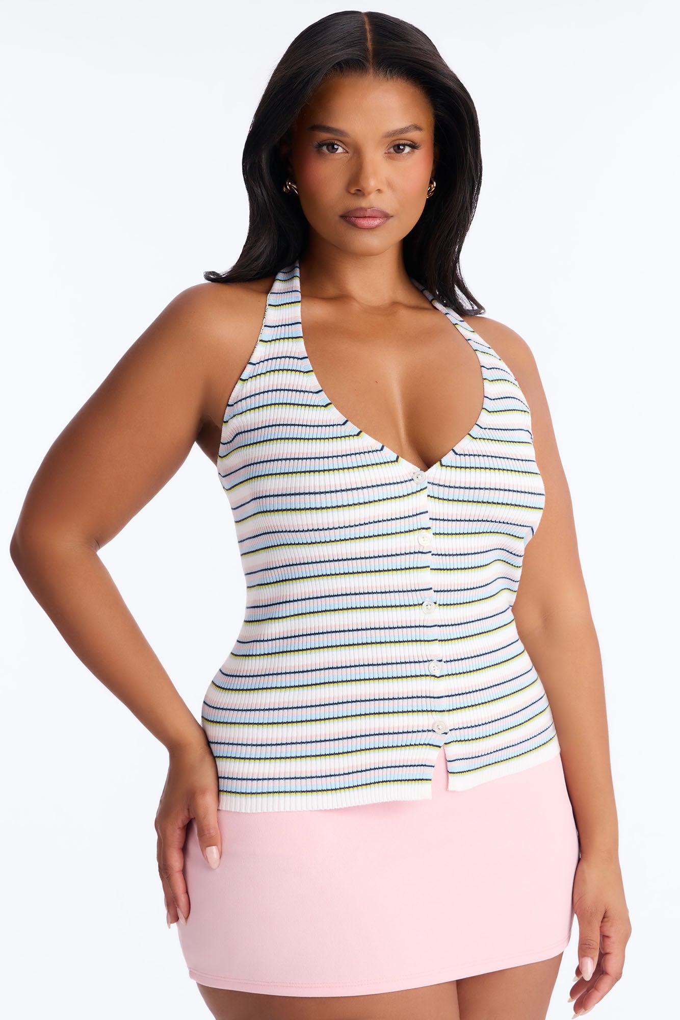Belle Striped Sweater Halter Top - Ivory/combo Fashion Nova