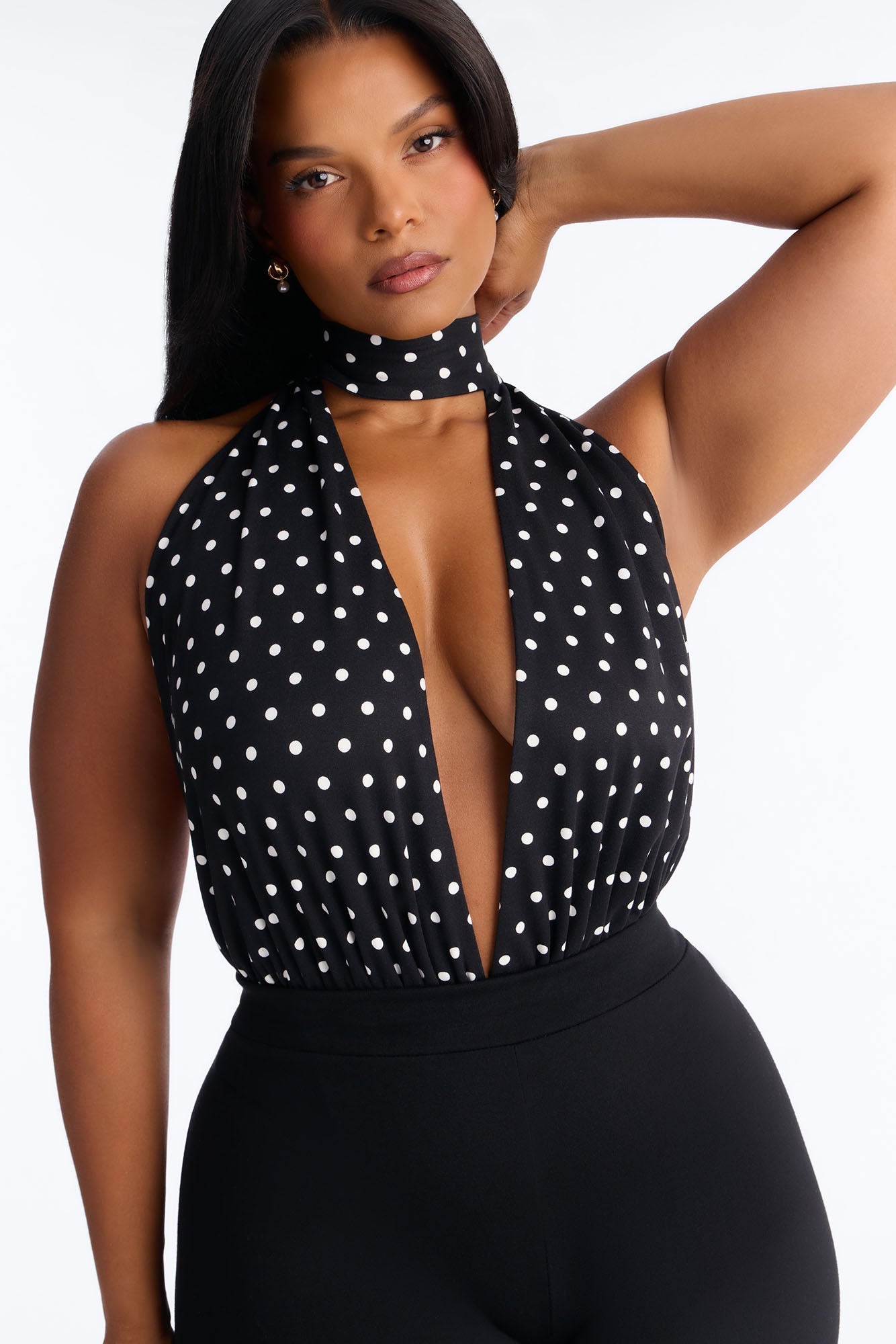 Lola Deep V-Neck Polka Dot Bodysuit - Black/combo