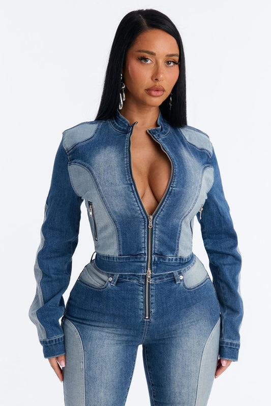 Ride At Dawn Denim Moto Jacket - Light Wash NEWFASHIONEDGE