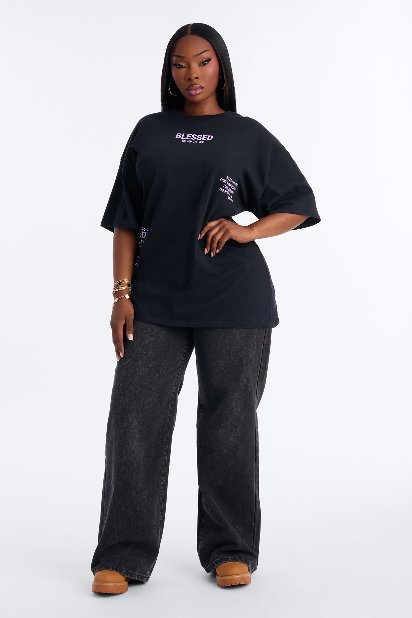 Stay Blessed Washed Oversized Tee - Black Wash NEWFASHIONEDGE