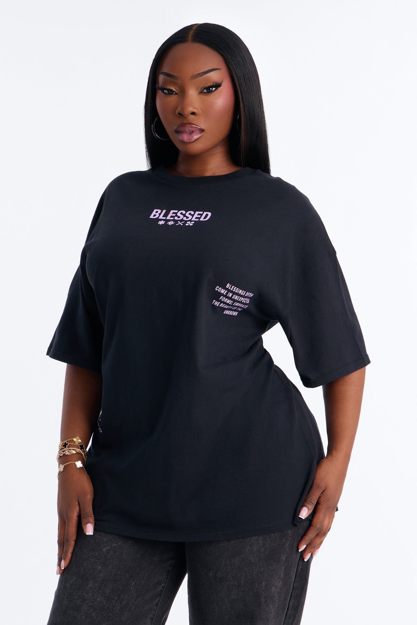 Stay Blessed Washed Oversized Tee - Black Wash NEWFASHIONEDGE