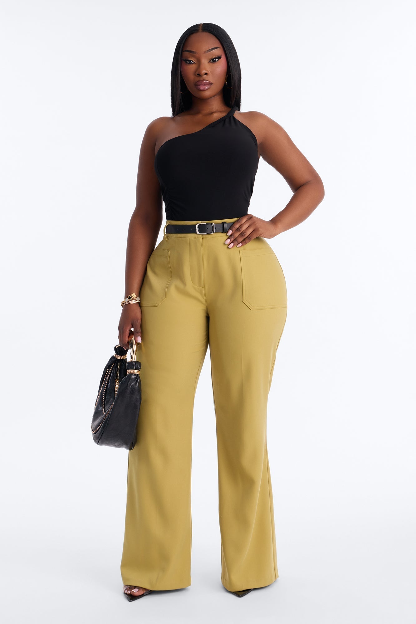 Caris Straight Leg Belted Trouser - Chartreuse