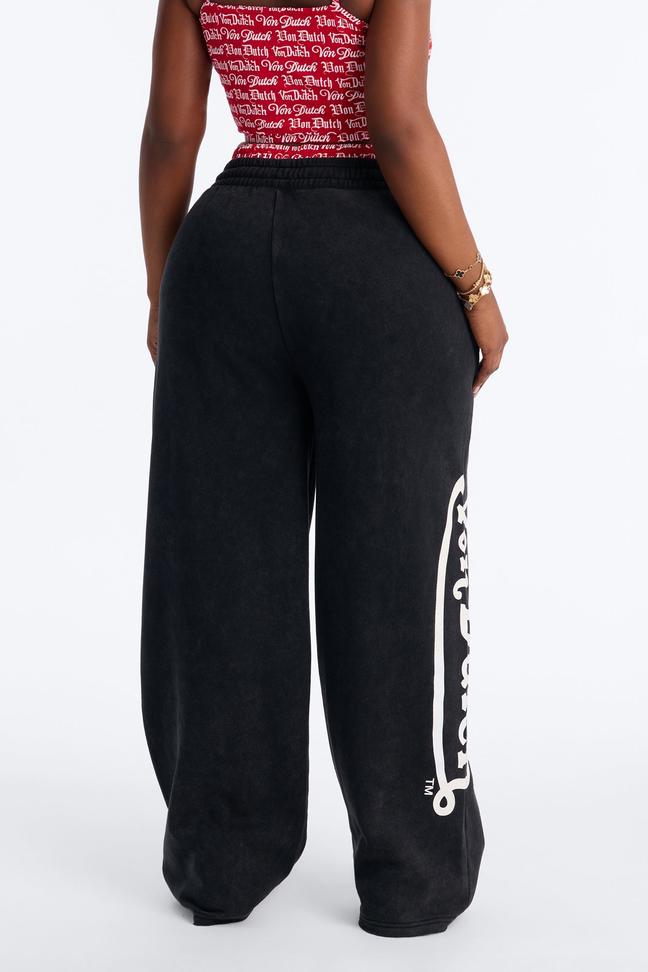 Von Dutch Waistband Washed Wide Leg Pant - Black Wash
