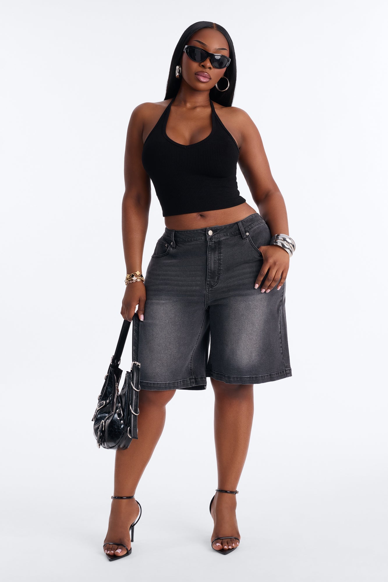 Around The Corner Denim Bermuda Shorts - Black