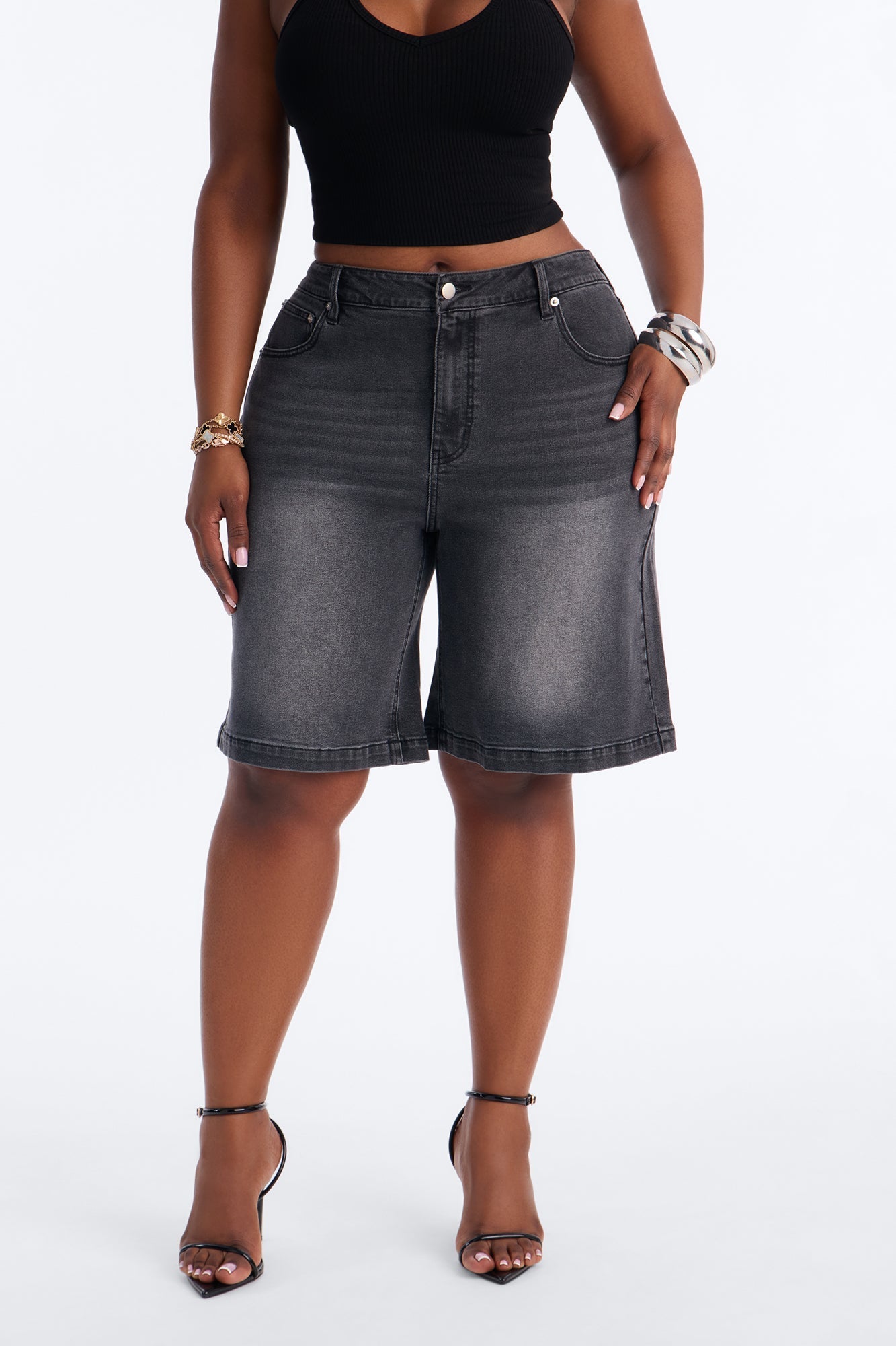 Around The Corner Denim Bermuda Shorts - Black
