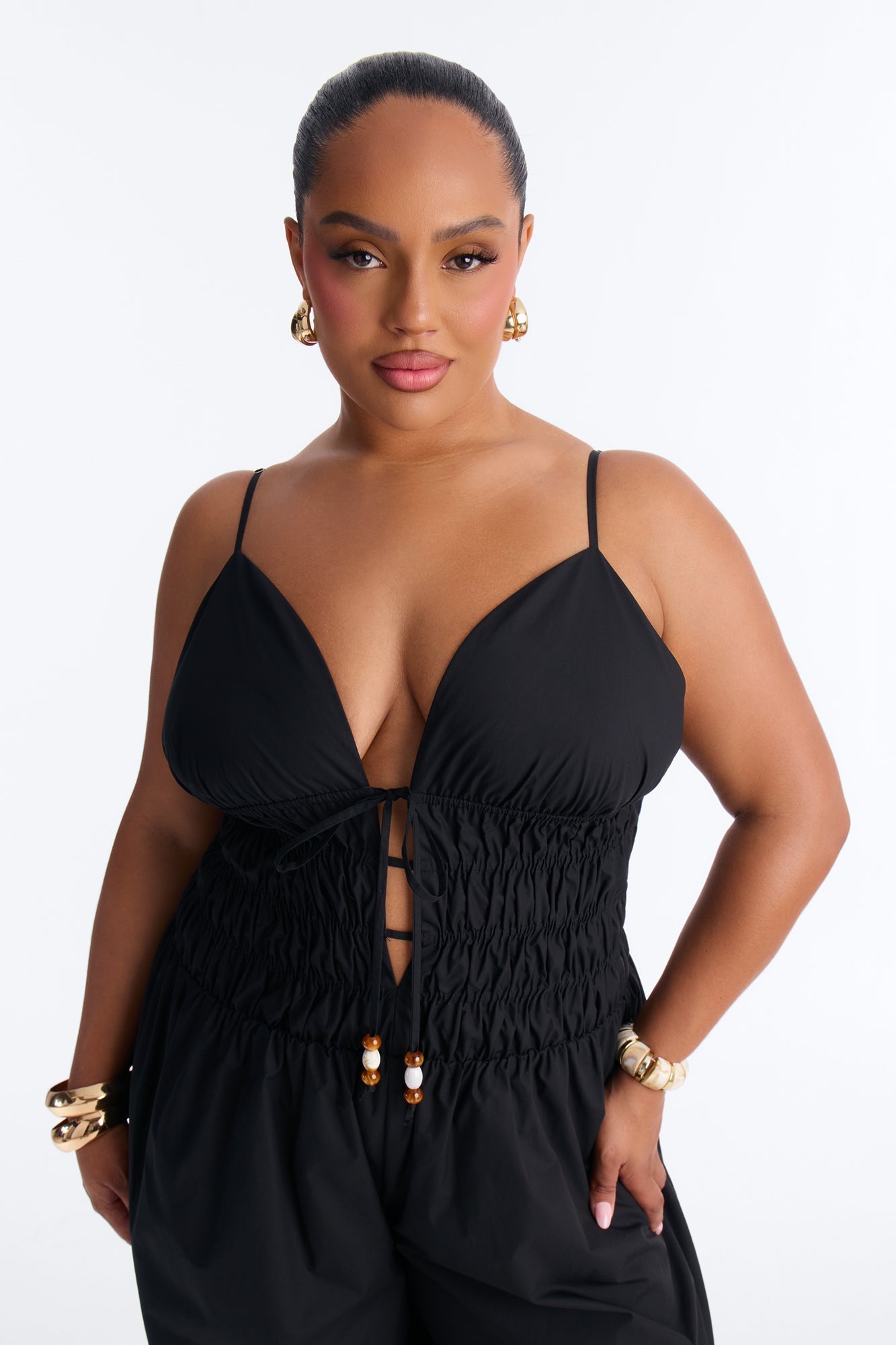 Vacation Muse Beaded Wide Leg Jumpsuit - Black
