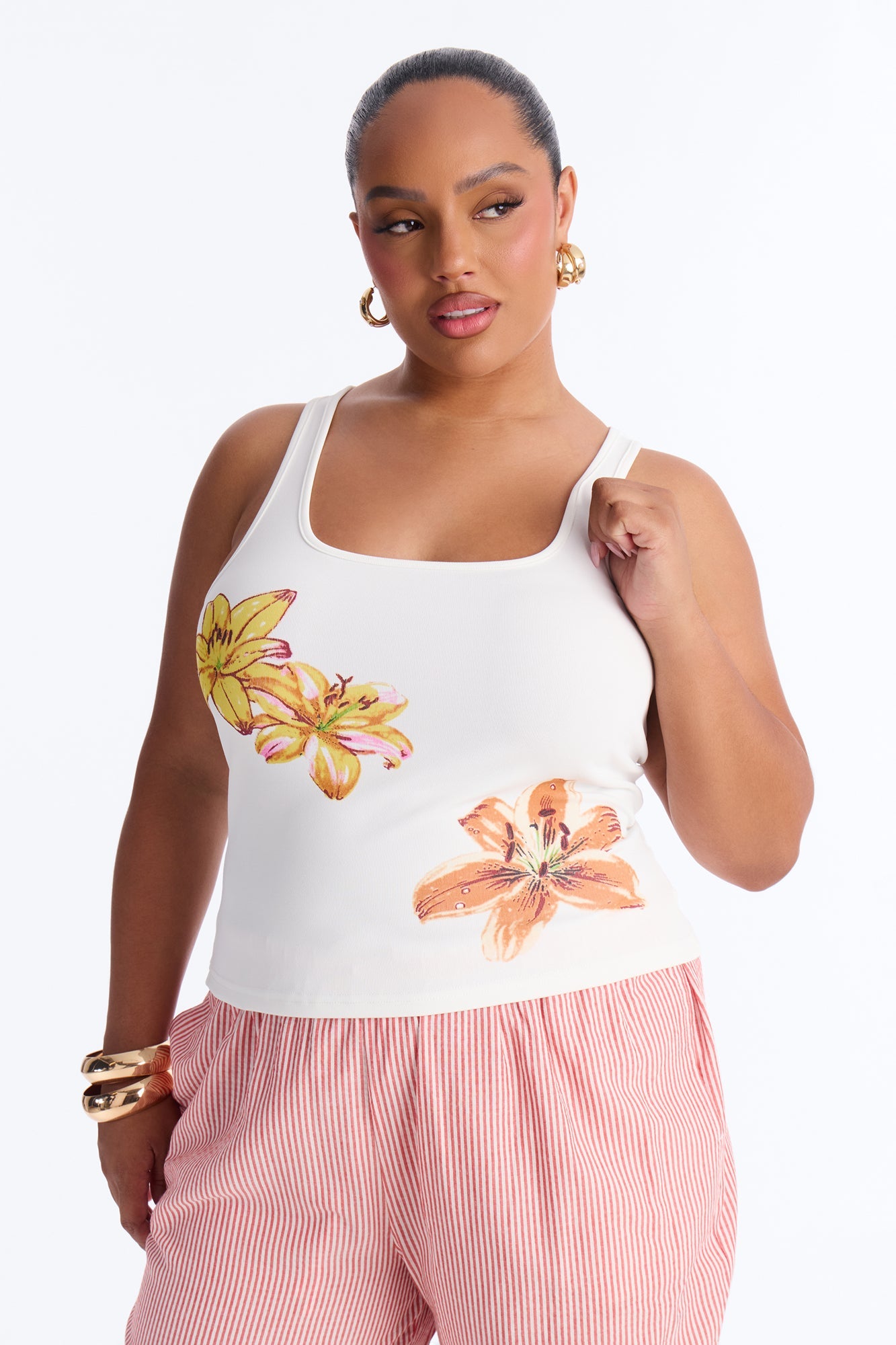 Bloom Season Ribbed Tank Top - White