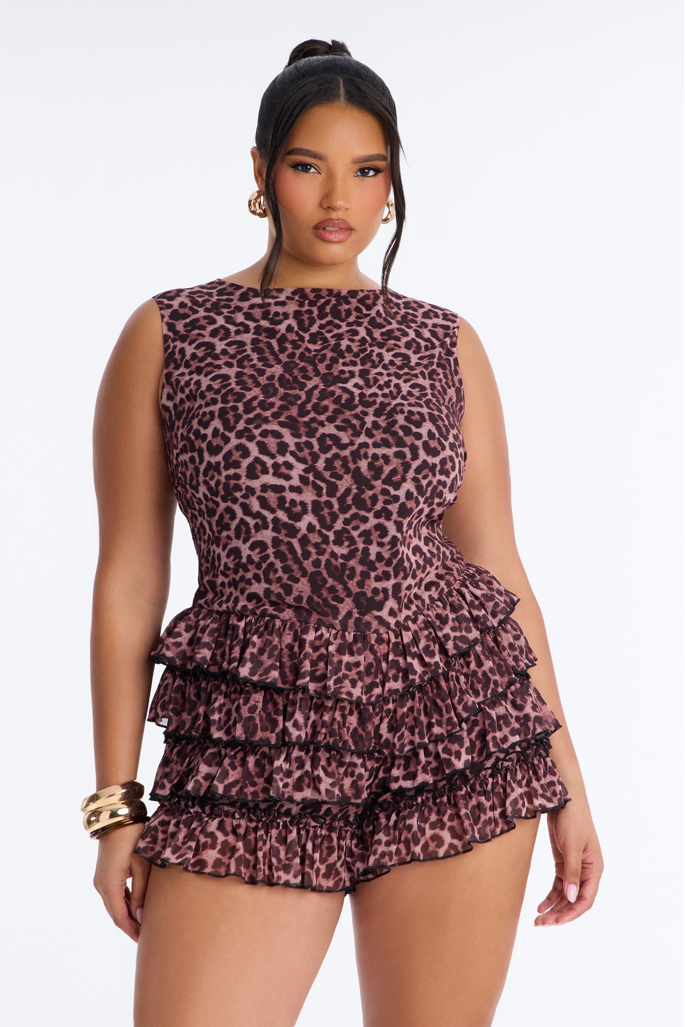Lia Leopard Ruffle Romper - Leopard