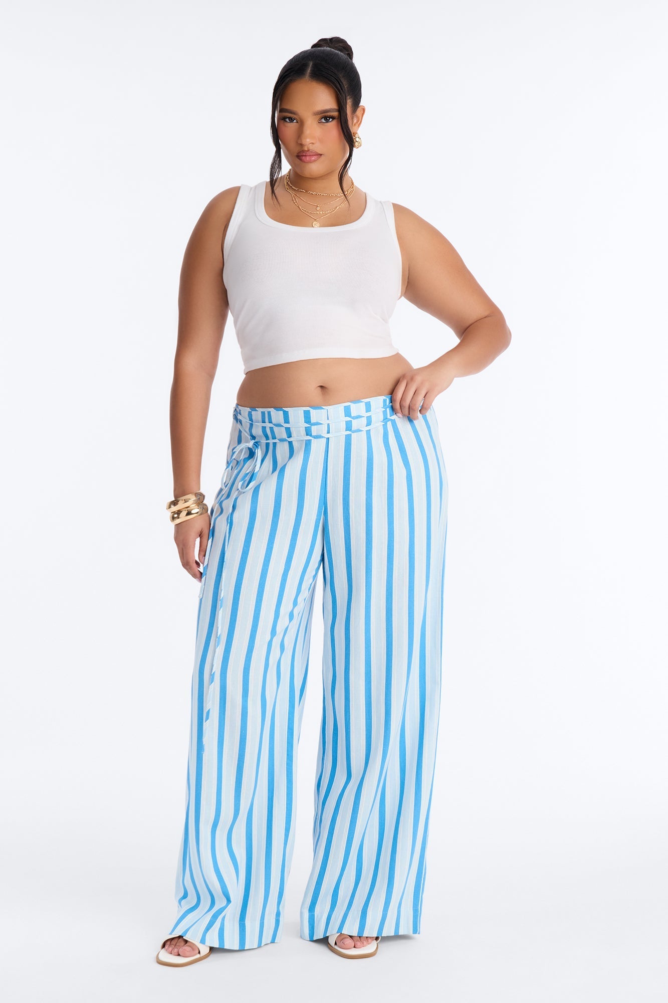 Lurice Low Rise Striped Linen Wide Leg Pant - Blue/combo