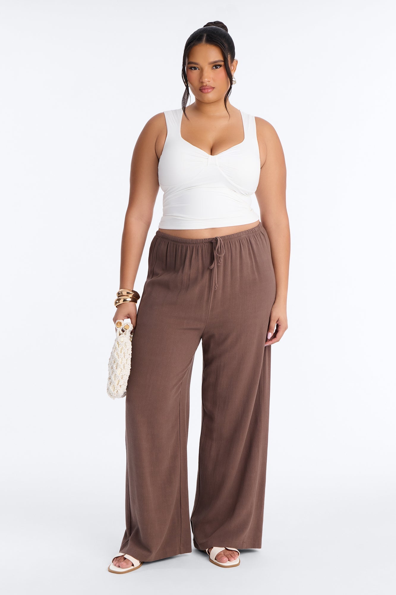 Kienna Low Rise Linen Wide Leg Pant 30″ - Chocolate NEWFASHIONEDGE