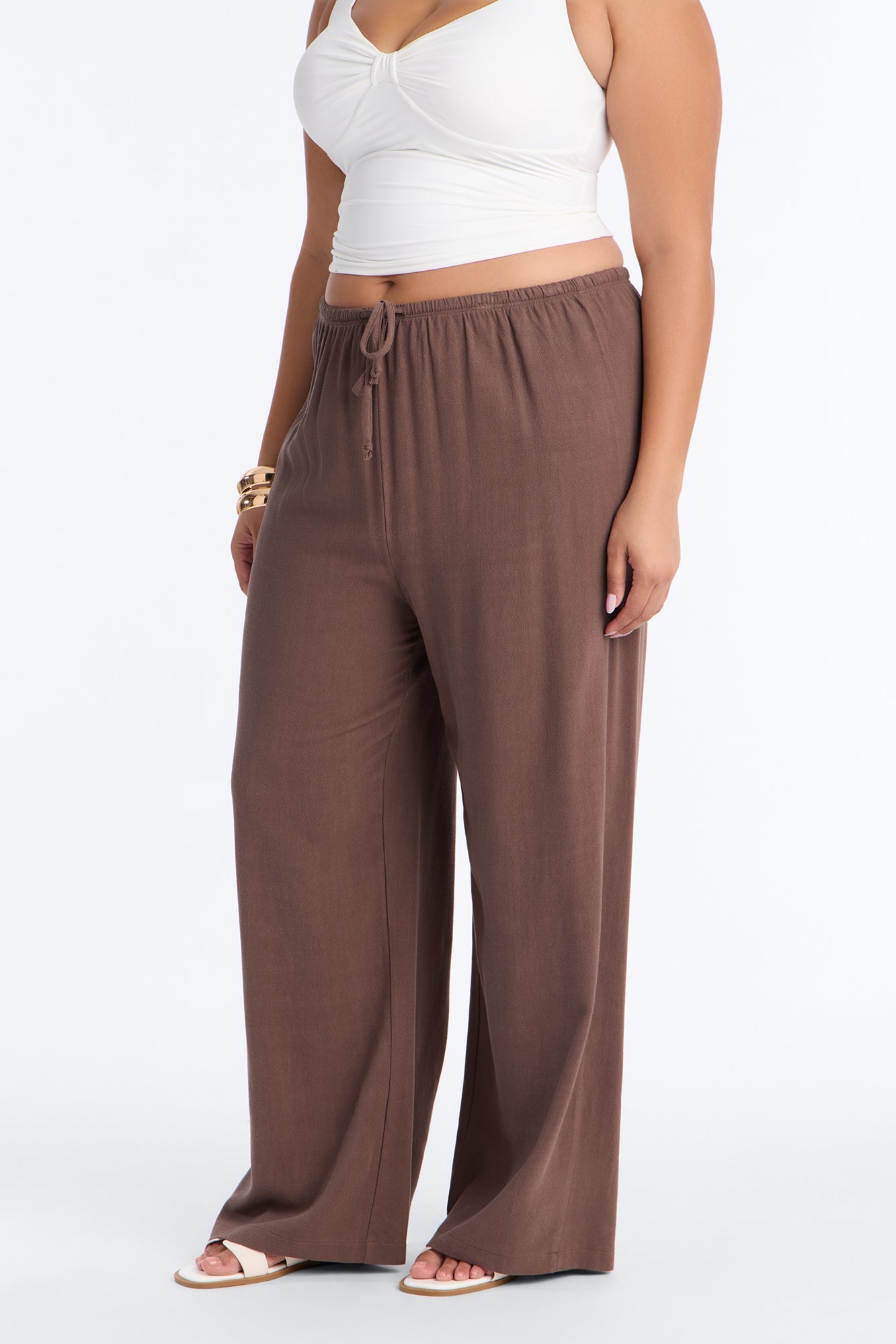 Kienna Low Rise Linen Wide Leg Pant 30″ - Chocolate