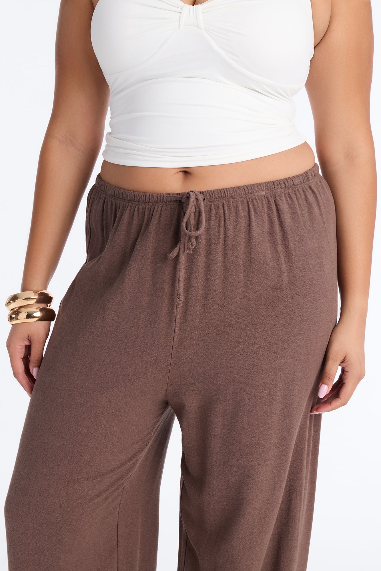 Kienna Low Rise Linen Wide Leg Pant 30″ - Chocolate