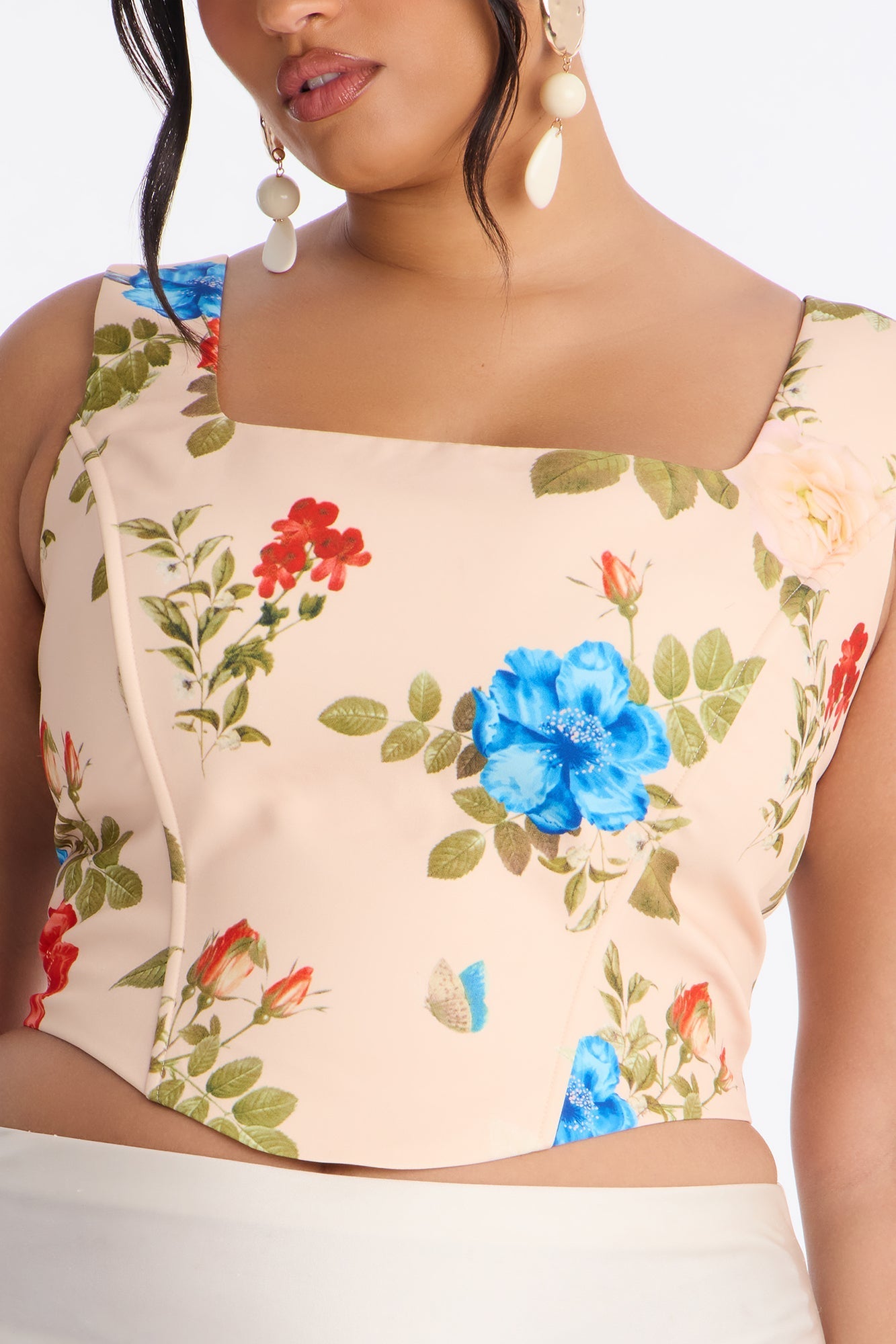 Sprinkled In Floral Back Zip Corset - Blush/combo NEWFASHIONEDGE