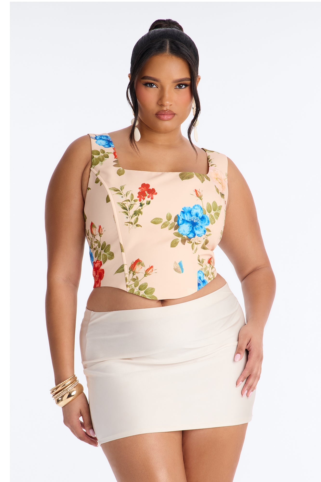 Sprinkled In Floral Back Zip Corset - Blush/combo NEWFASHIONEDGE