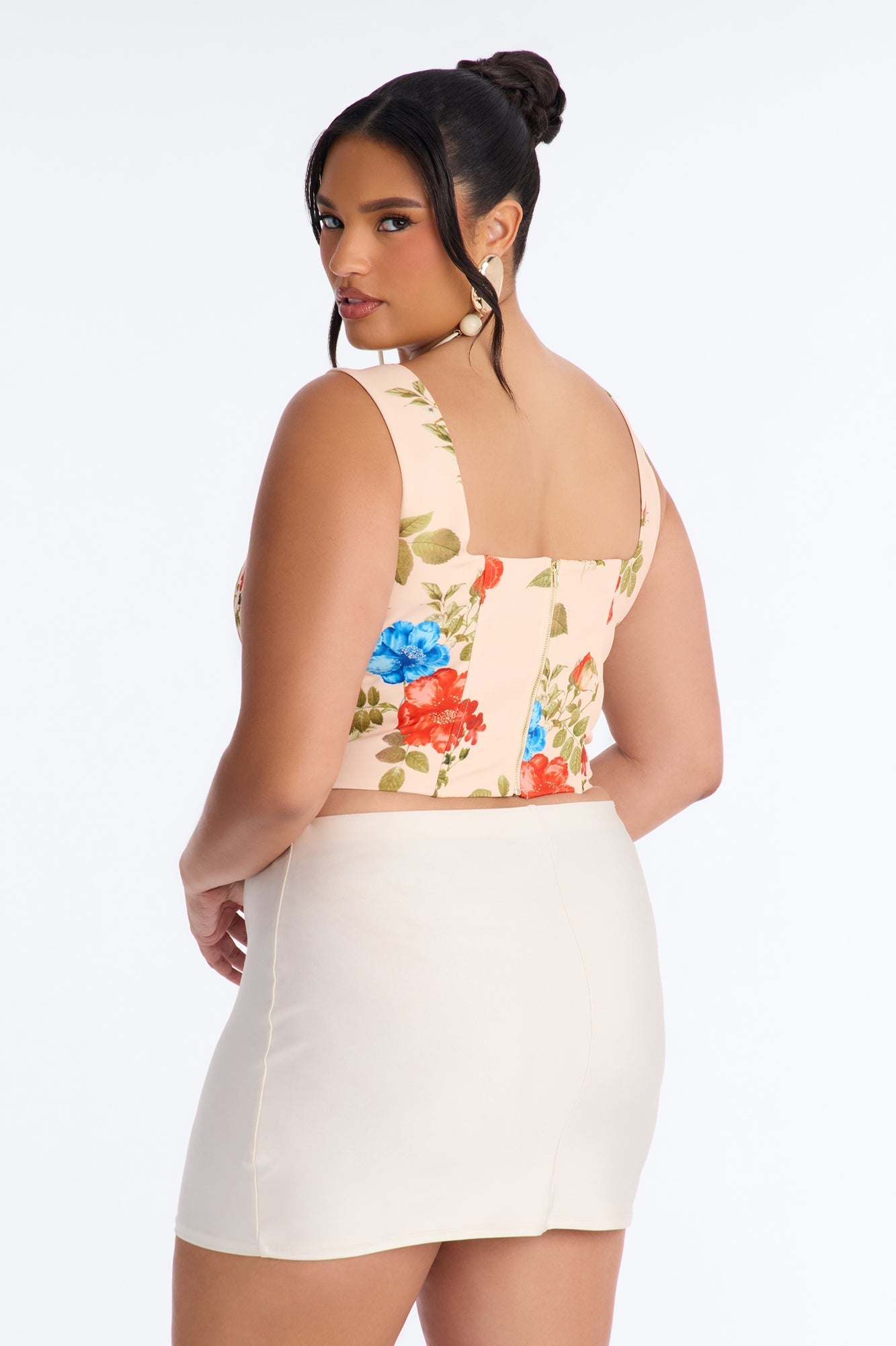 Sprinkled In Floral Back Zip Corset - Blush/combo NEWFASHIONEDGE