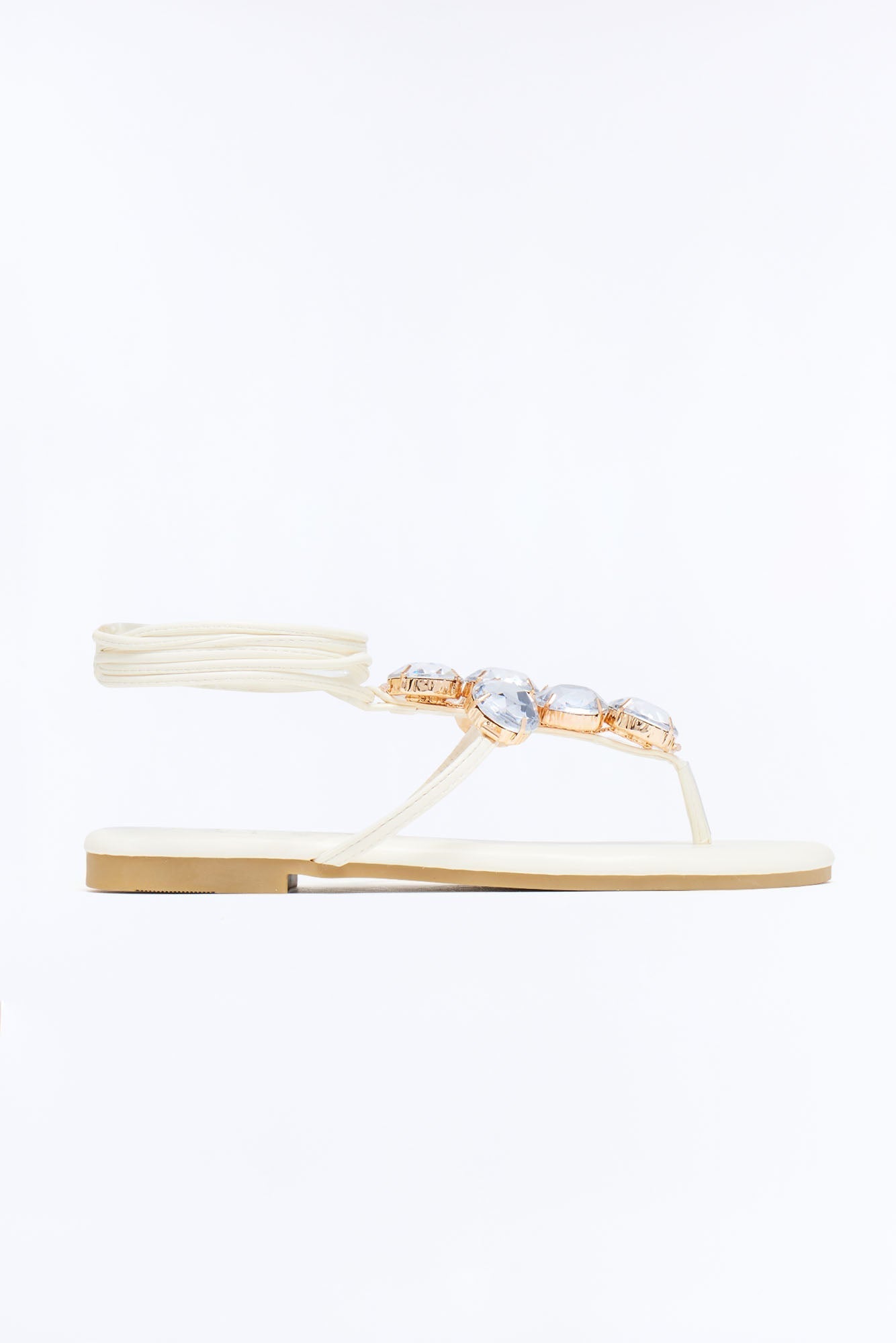Gems Wrap Up Sandals - Cream
