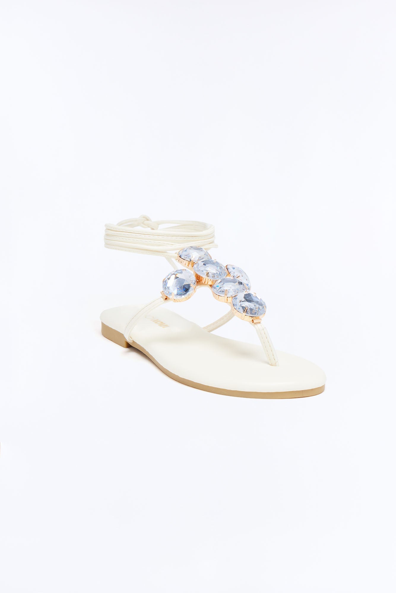 Gems Wrap Up Sandals - Cream