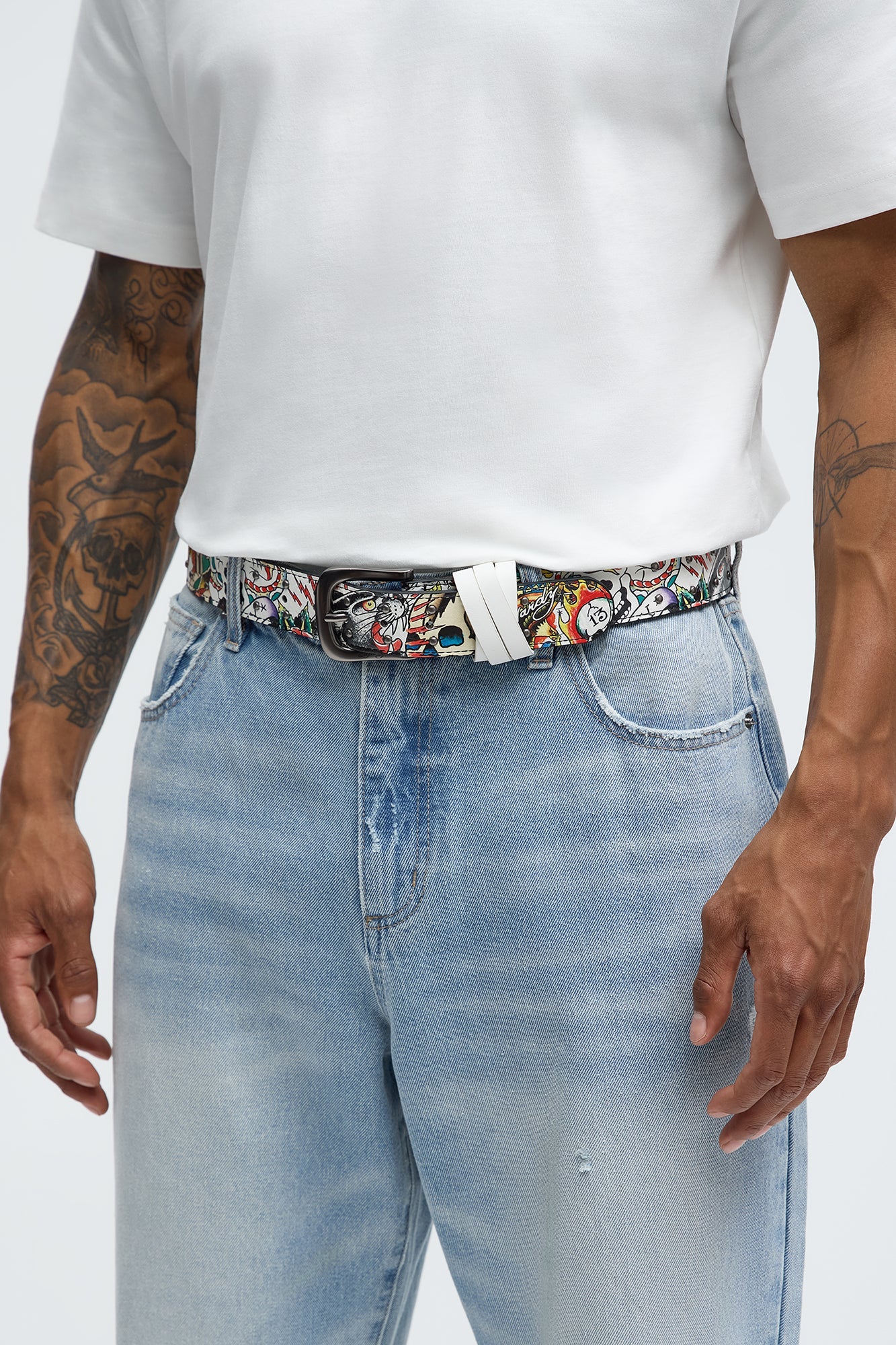 Ed Hardy Hammered Stud Belt - White/combo